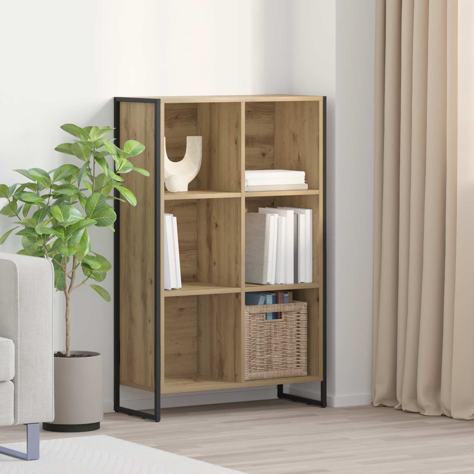 Walplus Engineered Wood Book Cabinet - Oak - 99.5 x 30 x 108.5 cm