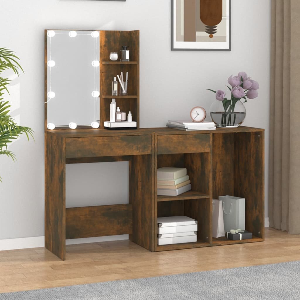 Walplus LED Engineered Wood Dressing Table - Smoked Oak - 60 x 40 x 140 cm