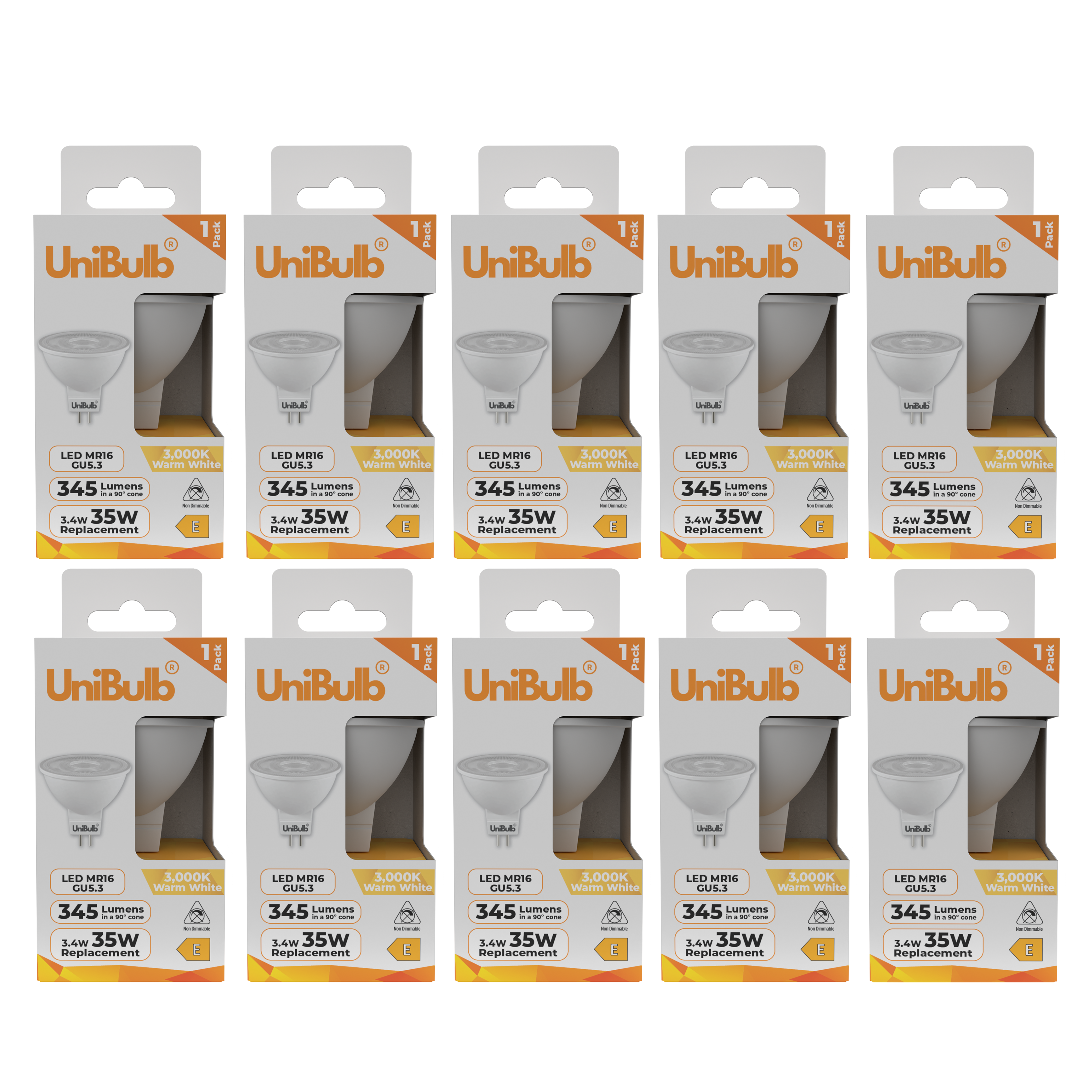 UniBulb 3.4W LED Warm White Spotlight GU5.3 Light Bulb - Pack of 10
