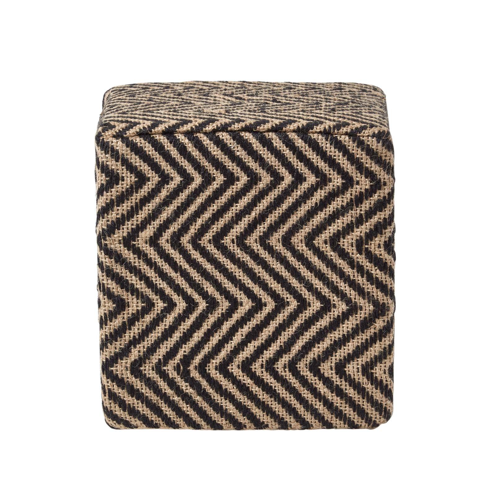 Homescapes Herringbone Jute Cube Pouffe – 36 x 36 x 38 cm – Black and Off-White
