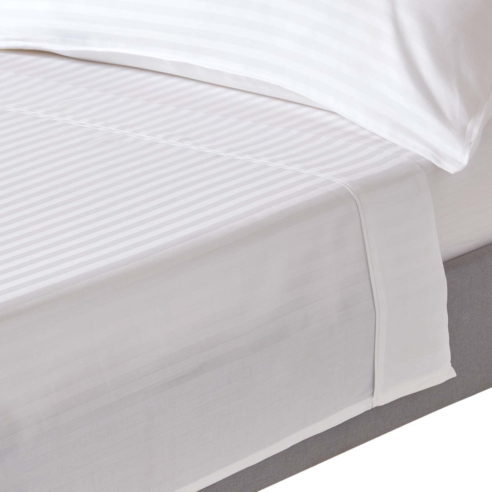 Homesapes Egyptian Cotton White Satin Stripe Flat Sheet - King Size
