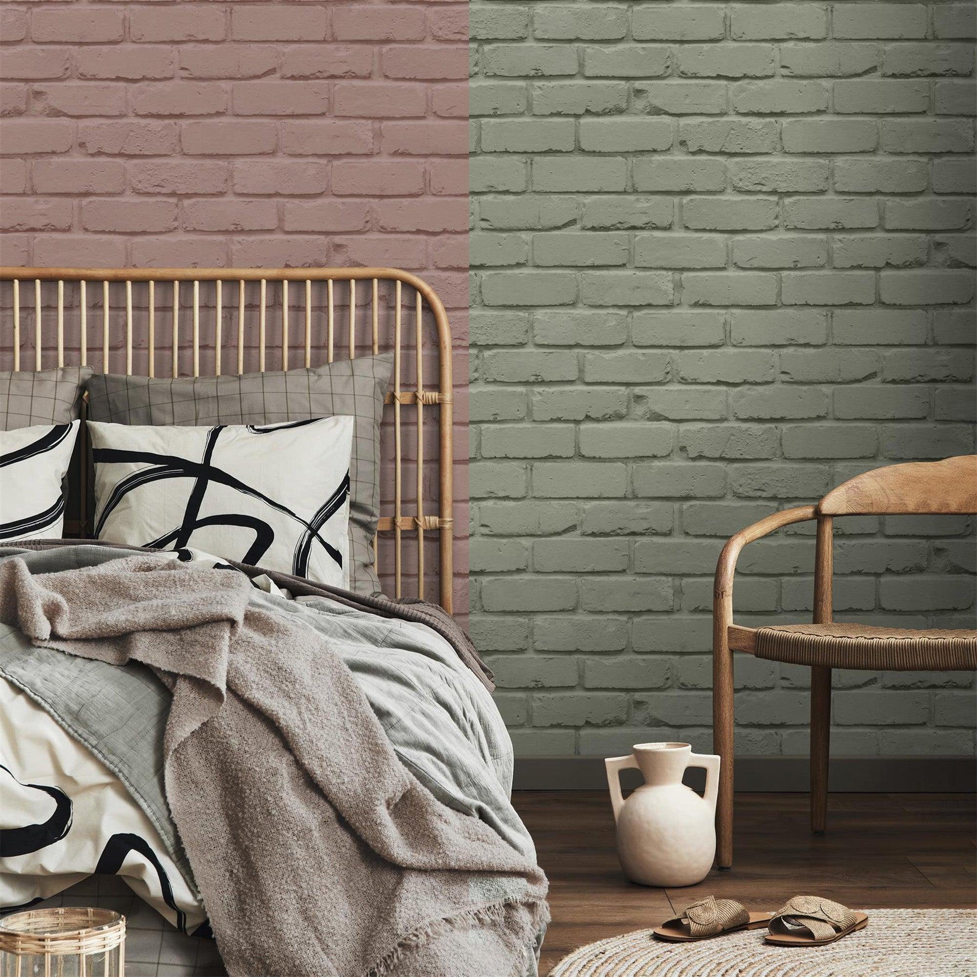 Fine Decor Brick Wall Wallpaper - Sage Green