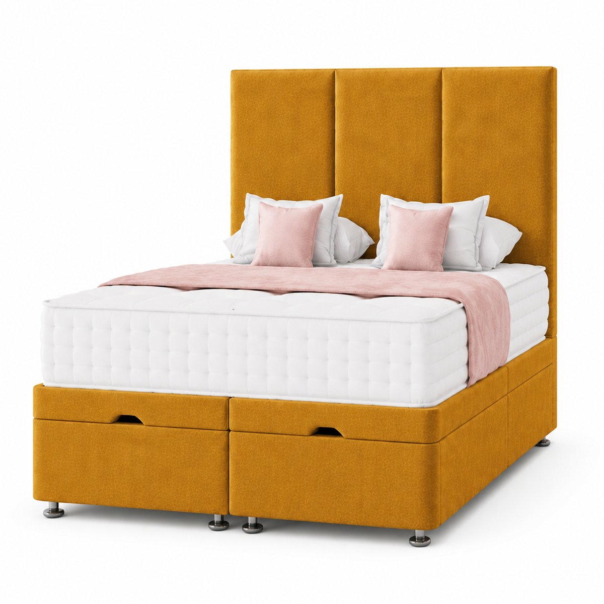 Comfy Deluxe Super King End‑lift Ottoman Plush Storage Bed Set - Mustard