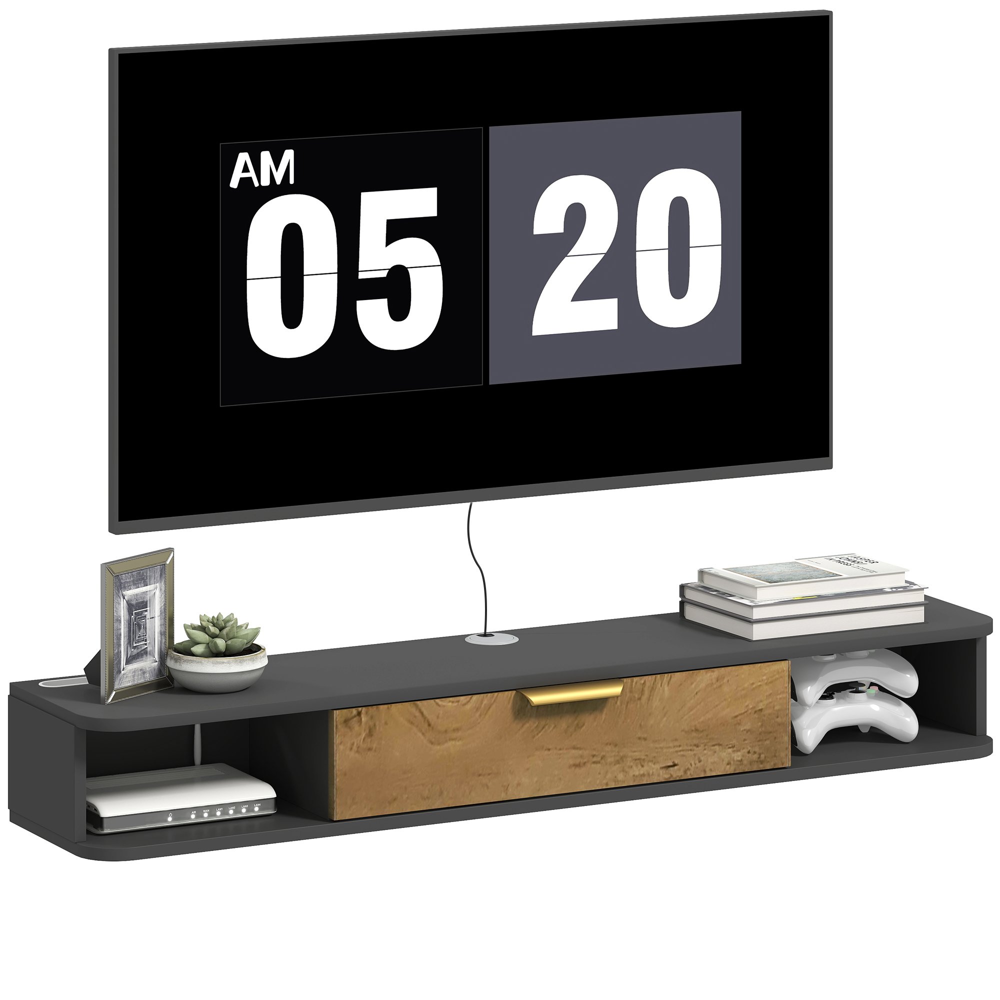 HOMCOM Modern 120 cm Floating TV Stand Cabinet - Charcoal Grey