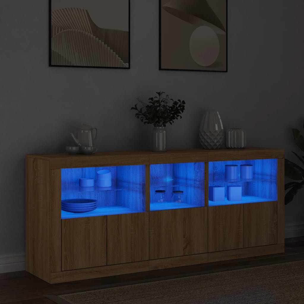 Walplus LED Engineered Wood Sideboard - Sonoma Oak - 162 x 37 x 67 cm