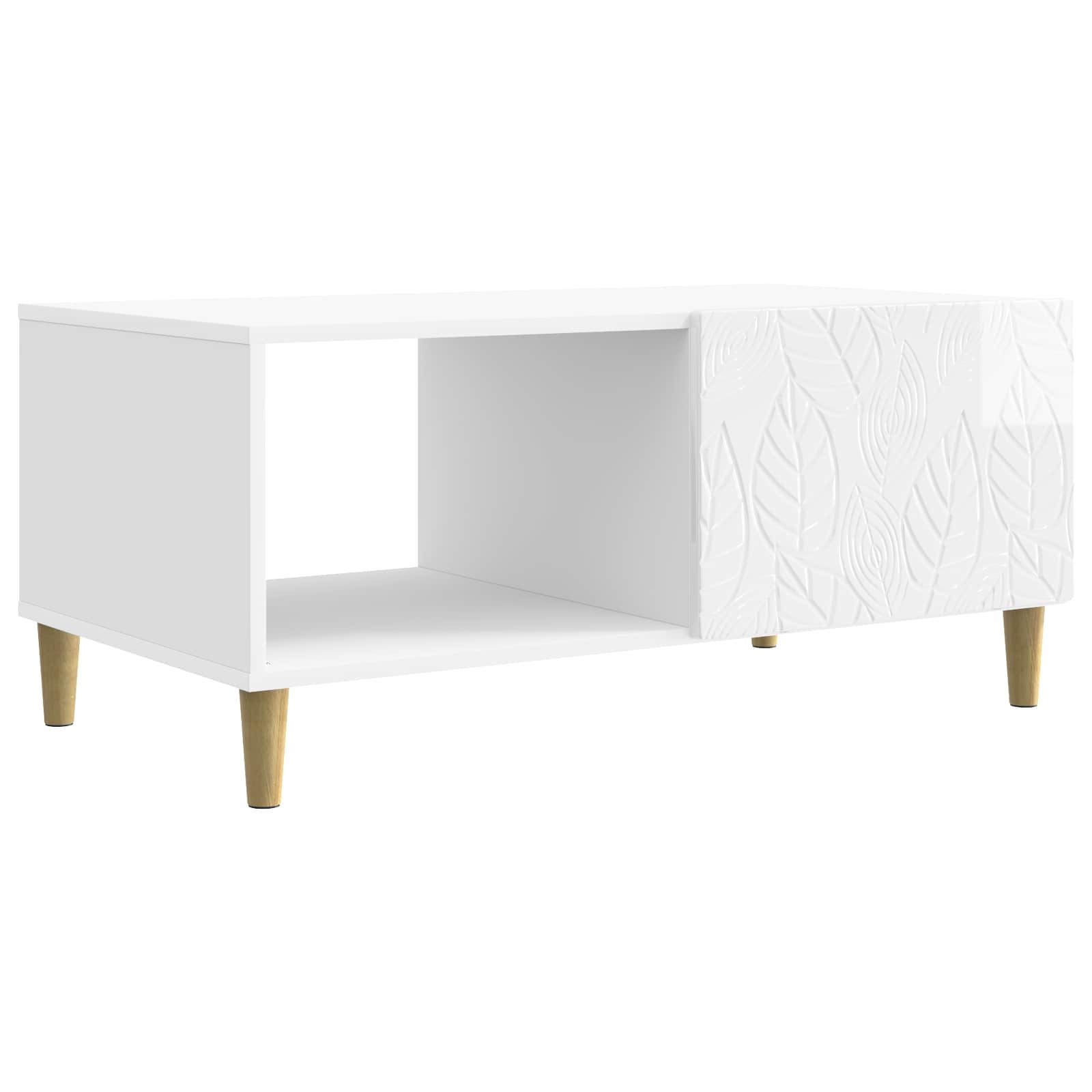 Walplus Patterned Coffee Table - Gloss White - 90 x 50 x 40 cm
