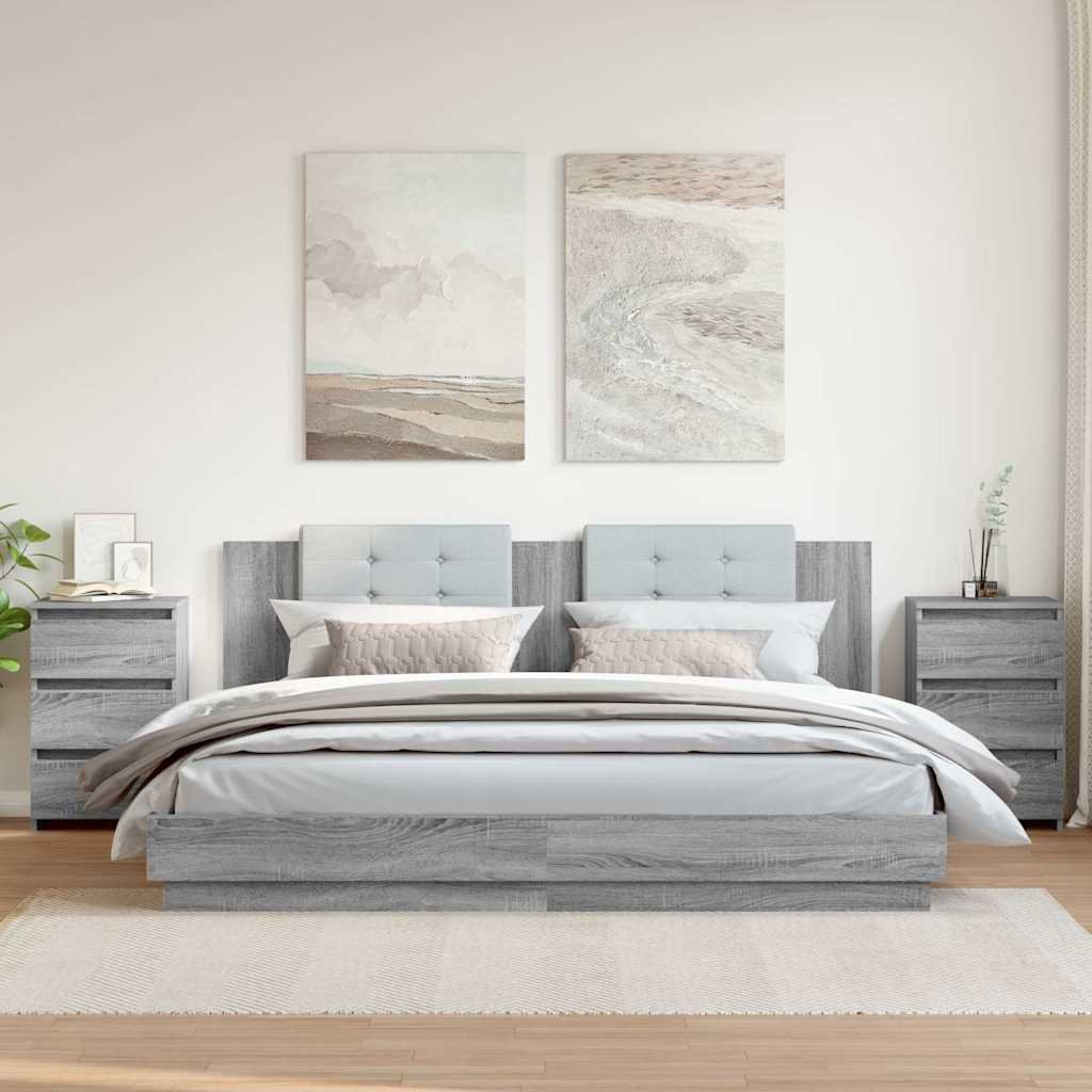 Walplus Pack of 2 3 Drawer Bed Cabinet - Grey and Oak - 40 x 35 x 62.5 cm
