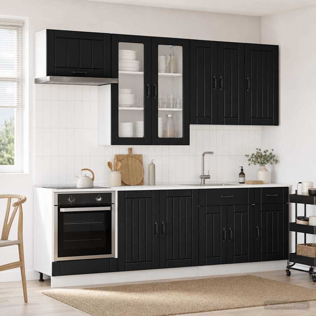 Walplus 8 Piece Engineered Wood Kitchen Unit Set - Black