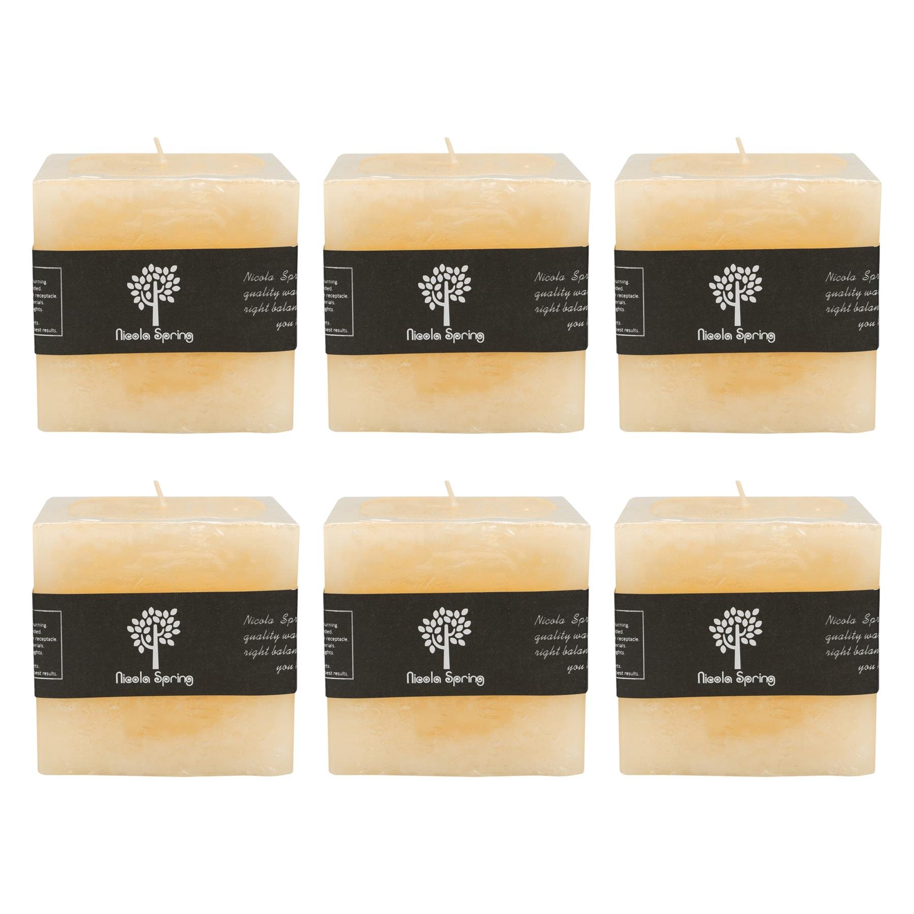 Nicola Spring 130ml Square Vanilla Pillar Candles Pack of 6 - Cream
