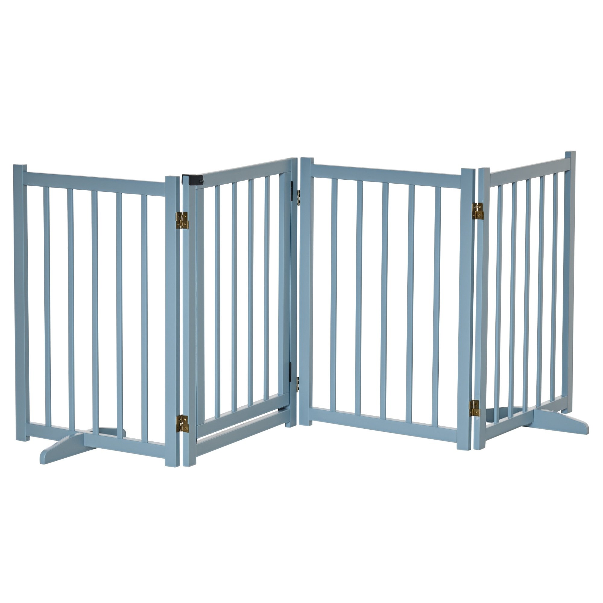 PawHut 4-Panel Pine Freestanding Dog Gate - 80cm - Blue Grey