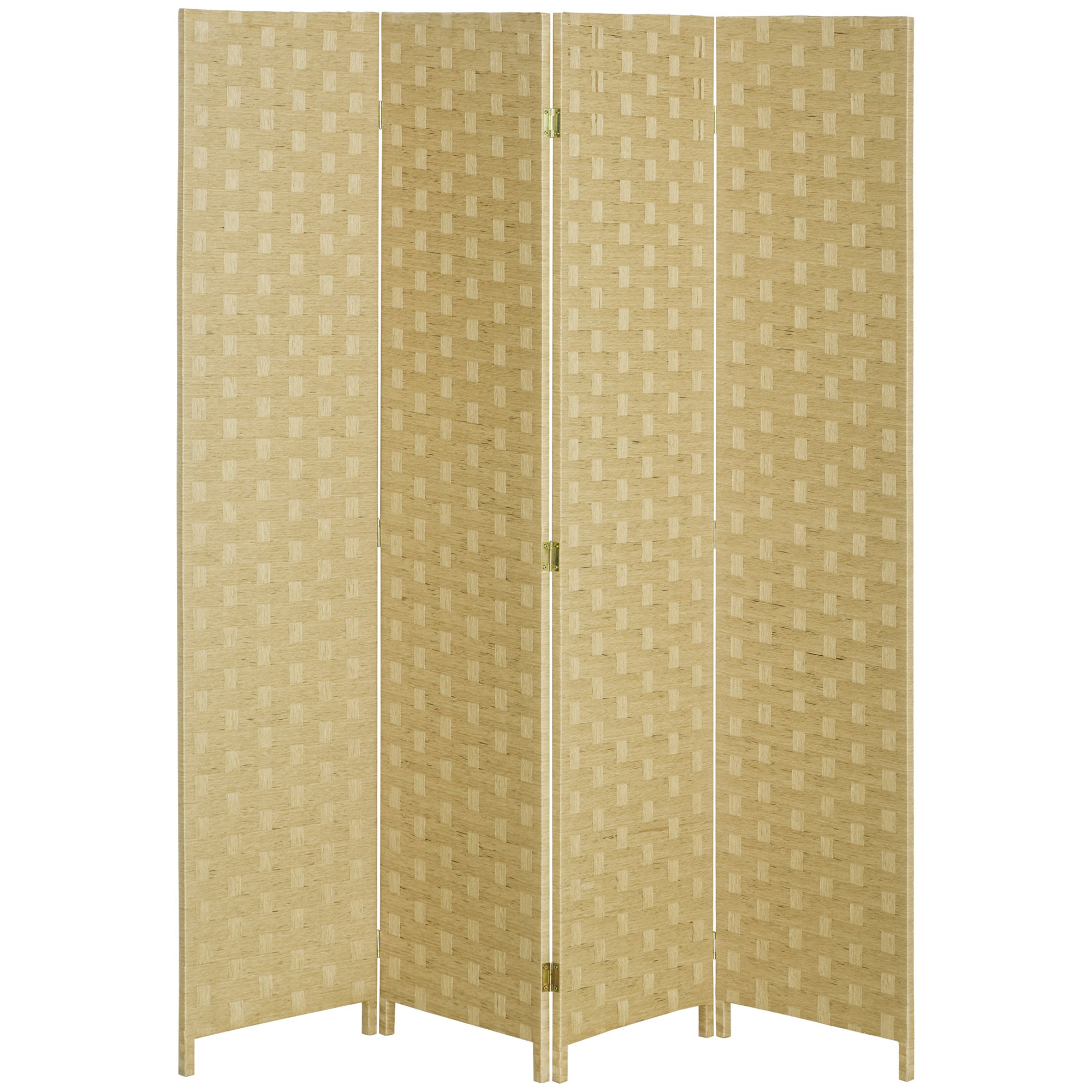 HOMCOM 4 Panel Paper Rope Freestanding Folding Room Divider – Brown