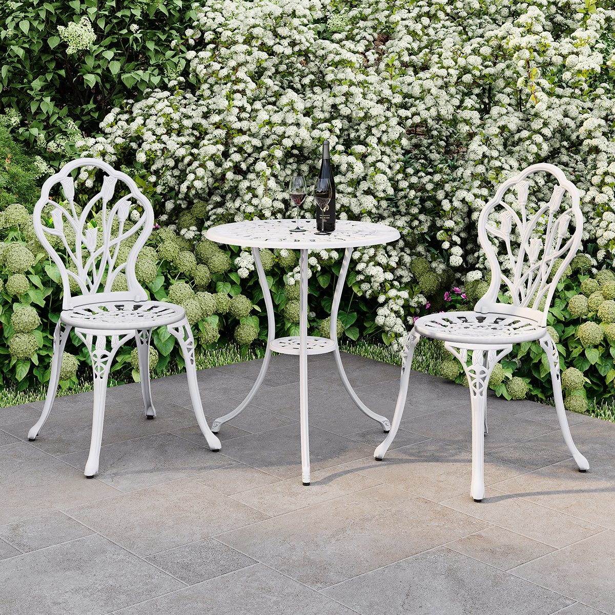 Charles Bentley 2 Seater Tulip Cast Aluminium Bistro Set - White