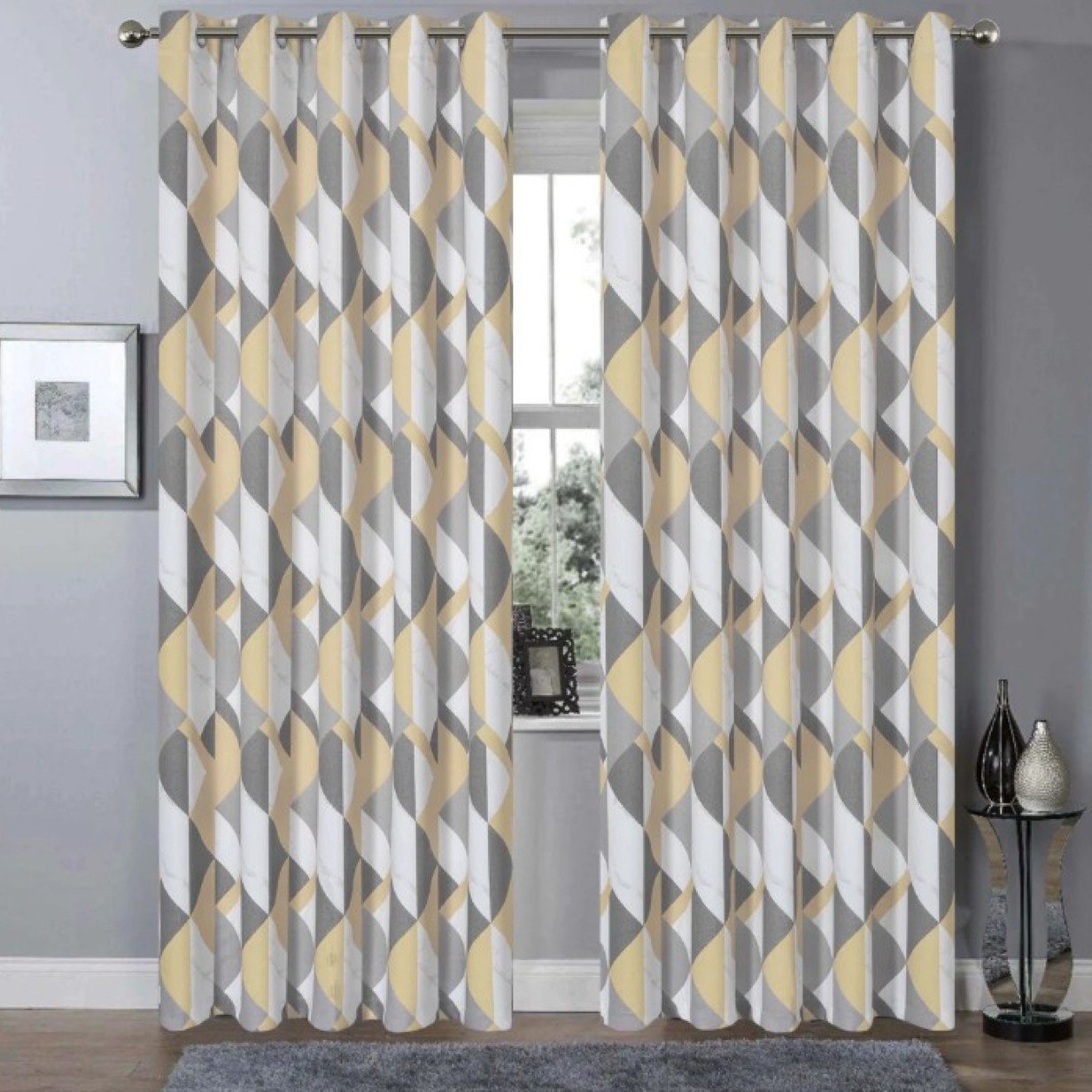 New Edge Blinds Ochre Printed Marble Eyelet Curtains - 167cm x 229cm