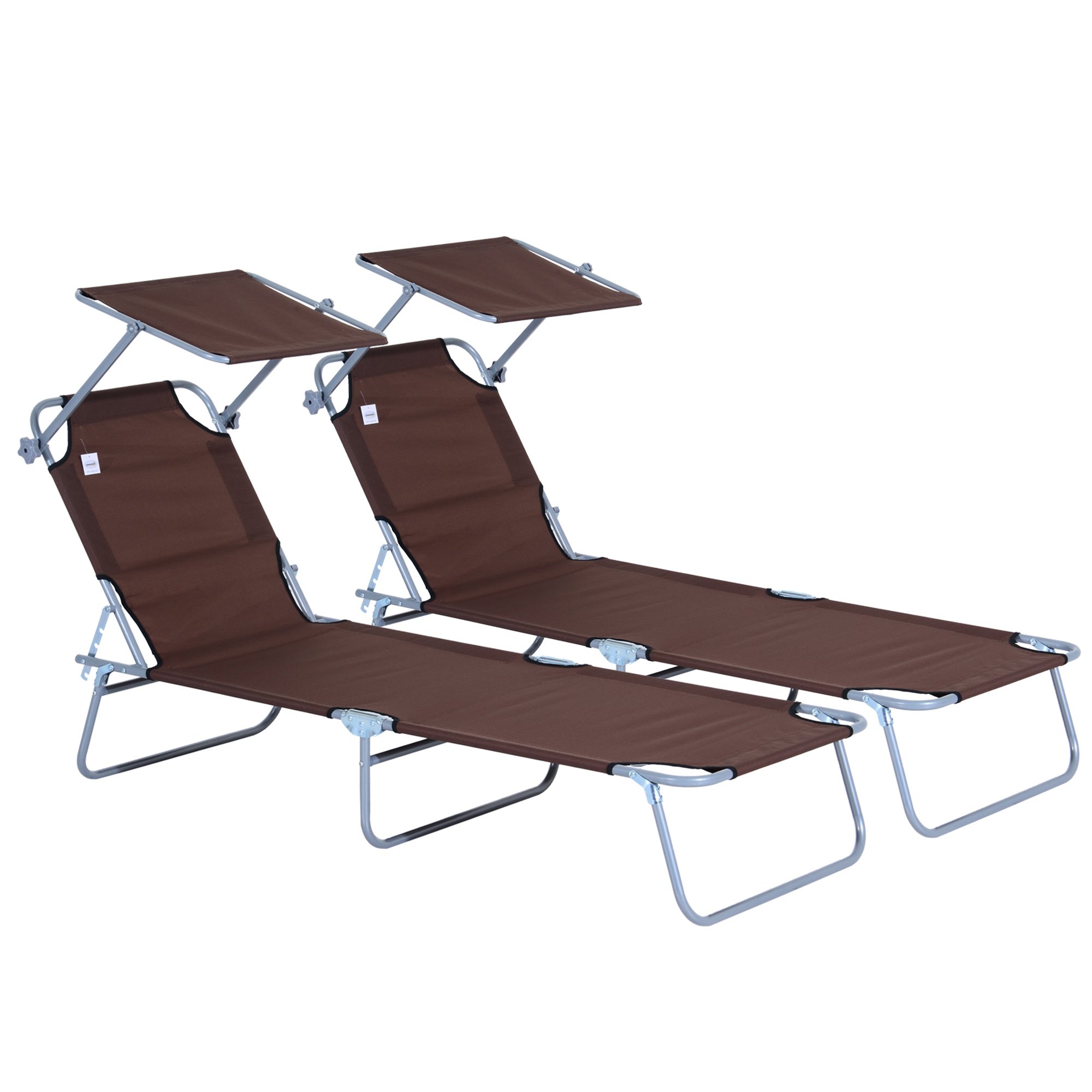 Outsunny Set of 2 Foldable 4 Position Sun Shade Sun Lounger - Brown