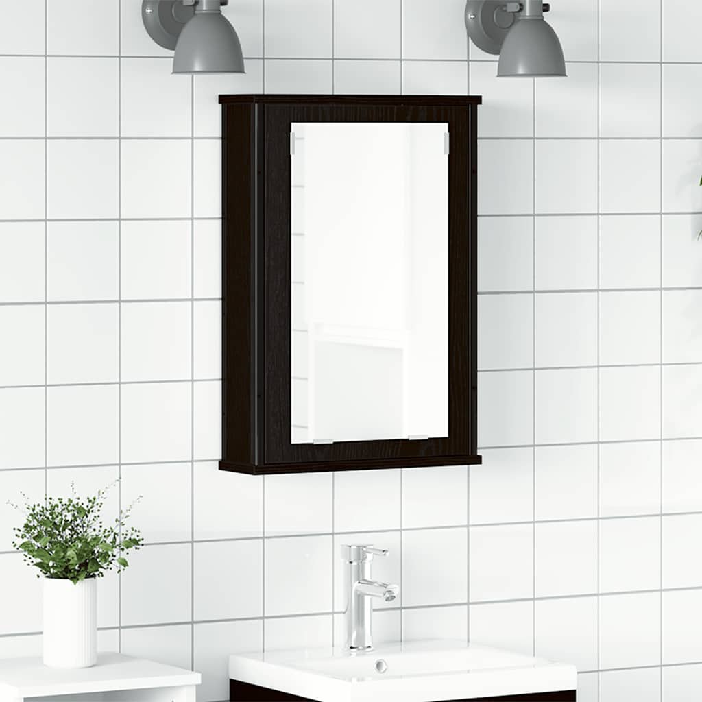 Walplus Engineered Wood Bathroom Mirror Cabinet - Black Oak - 42 x 12 x 60 cm