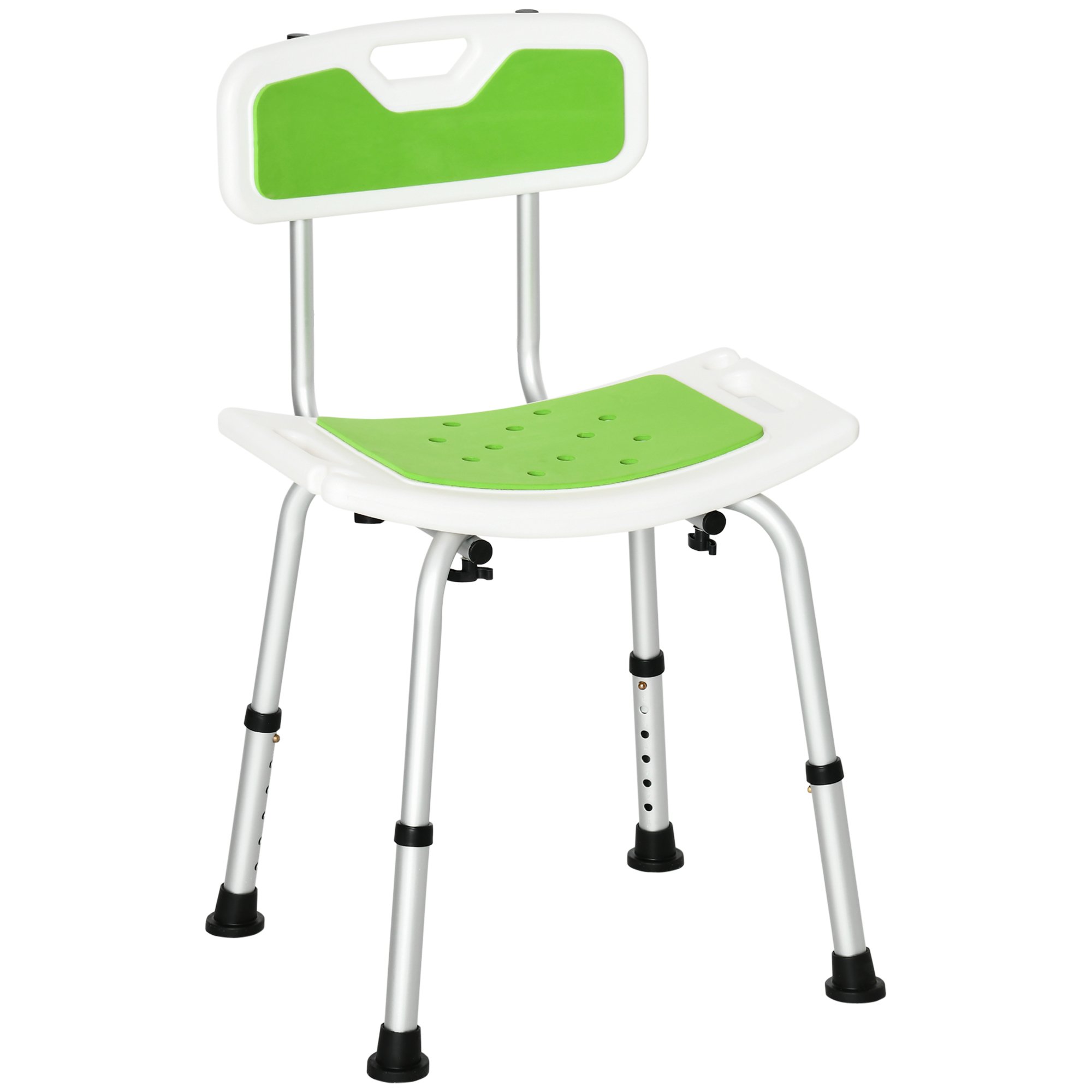 HOMCOM Height Adjustable Shower Chair with Backrest and Curved Seat - Green