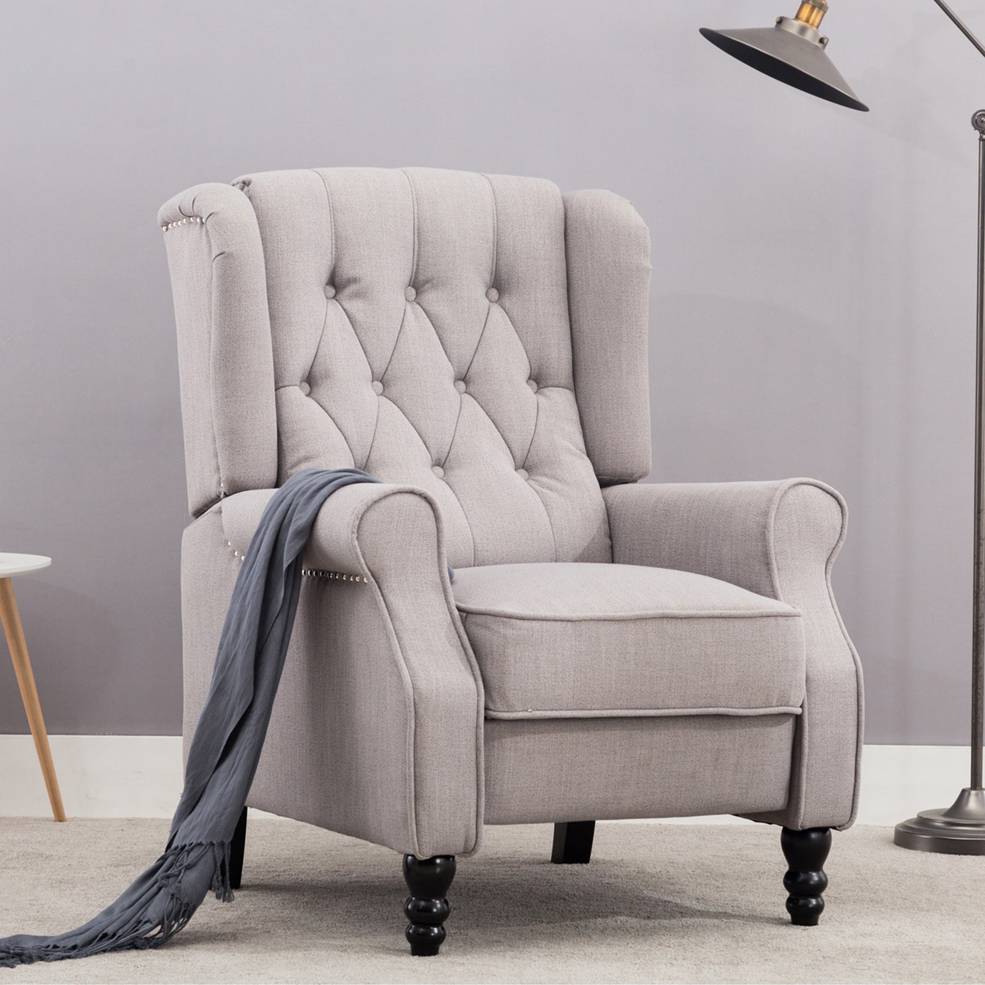 Furniture Online Althorpe Wingback Recliner Button Fireside Linen Chair - Grey