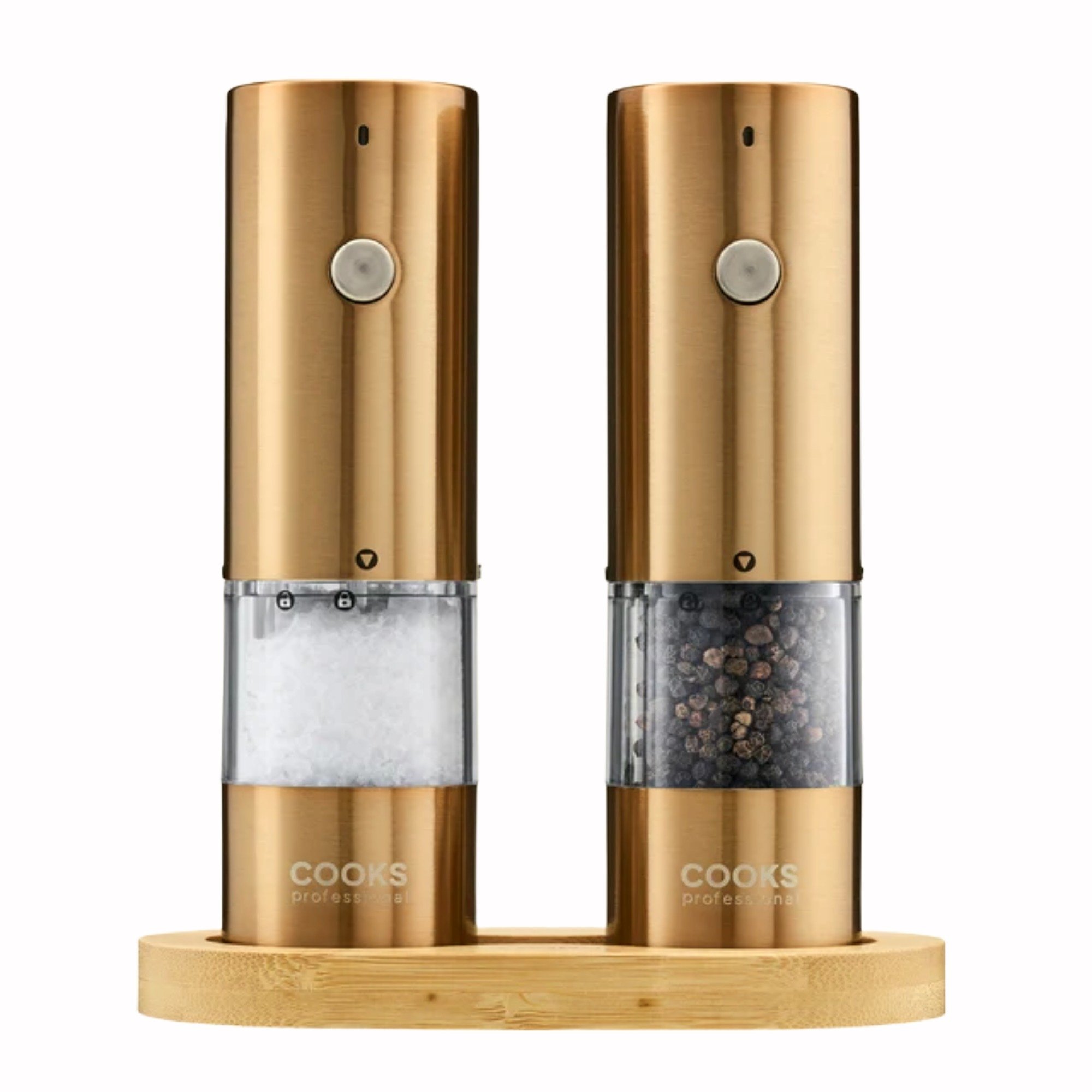 Cooks Professional Rechargeable Salt & Pepper Mill Set with Base - Copper