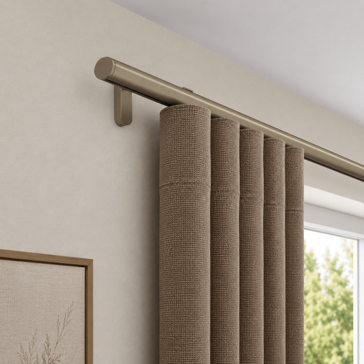 New Edge Blinds 28mm Taupe Styleline Gliding Curtain Pole with End Cap - 115cm