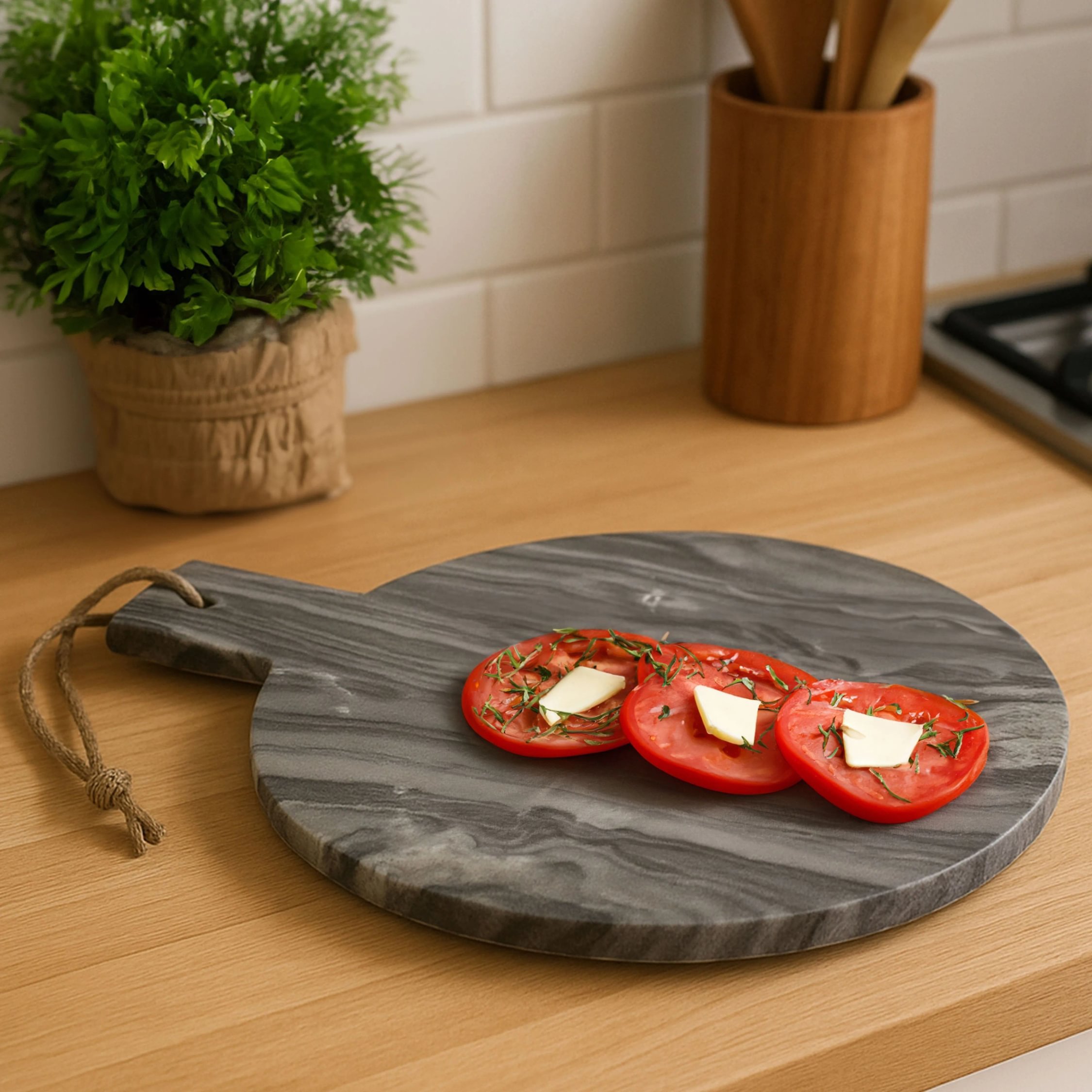 Orsina Marmore Marble Round Paddle Serving Board - Grey