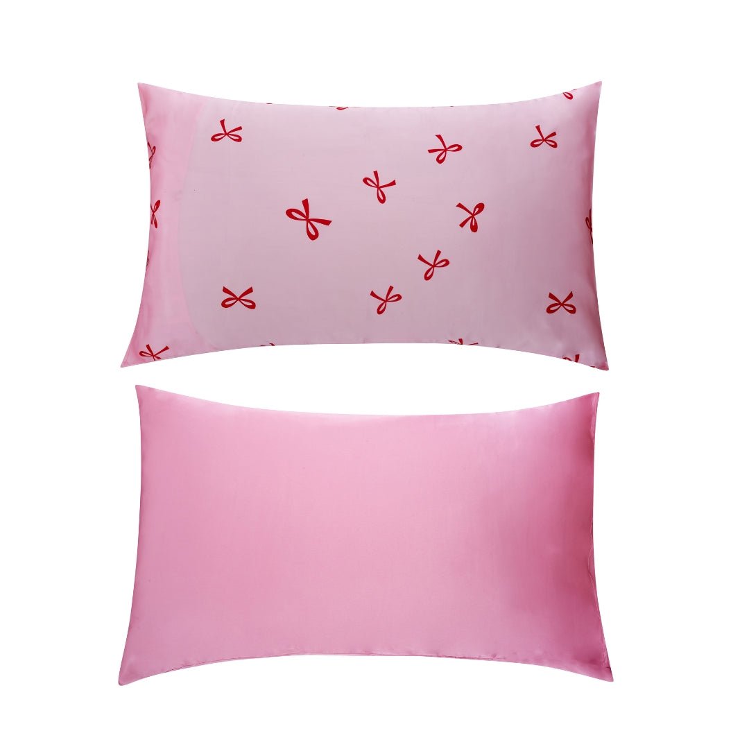 SMUG Satin Pillowcase Set - Red Bows Print