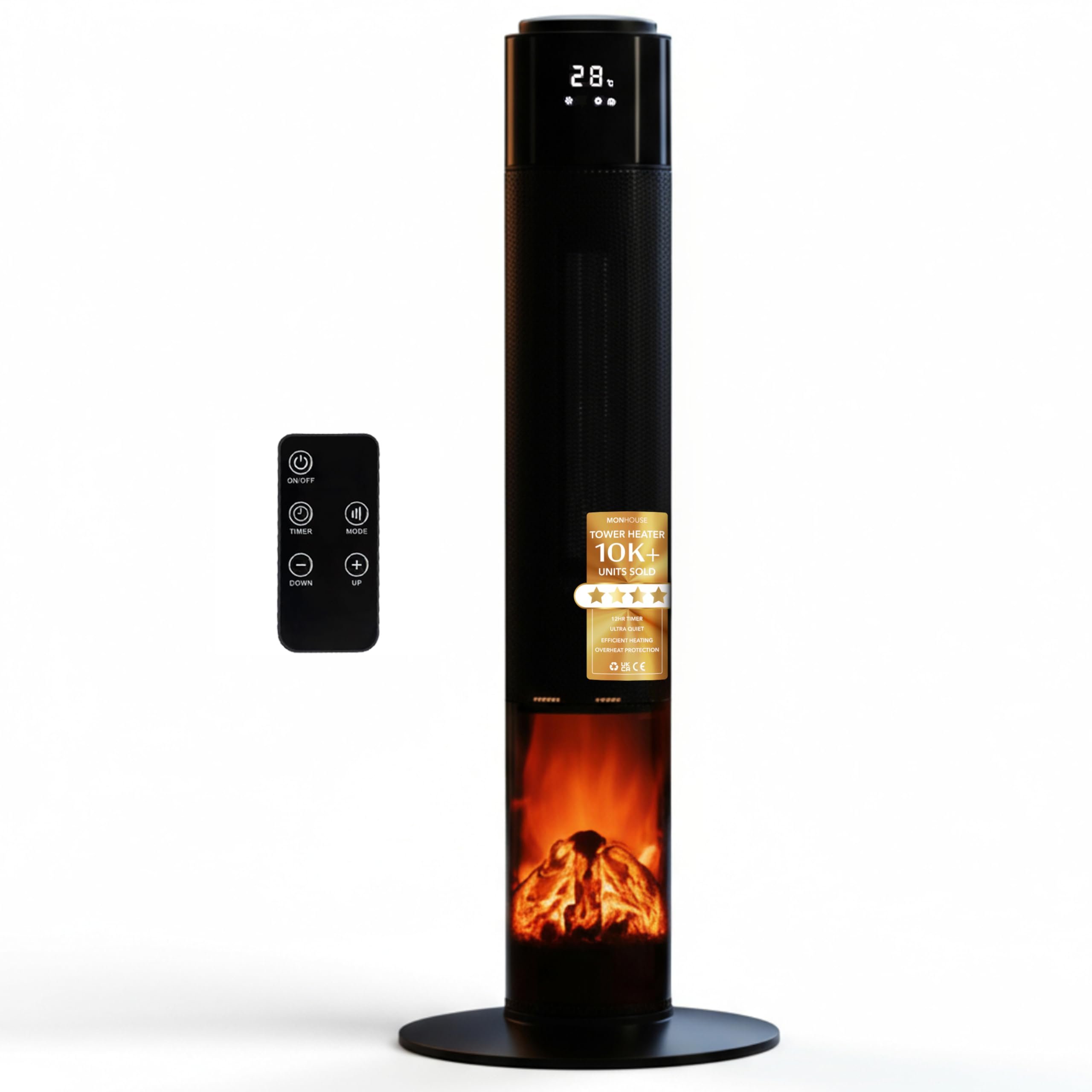 Air Pro 33 Inch Oscillating Tower Fan Heater with LCD Display - Black