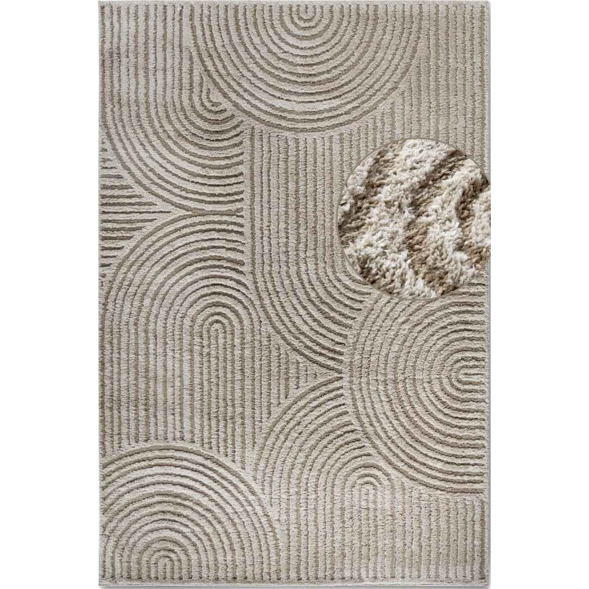 Hanse Home Beige Chappe Geometric Shaggy Rug - 80 x 120cm