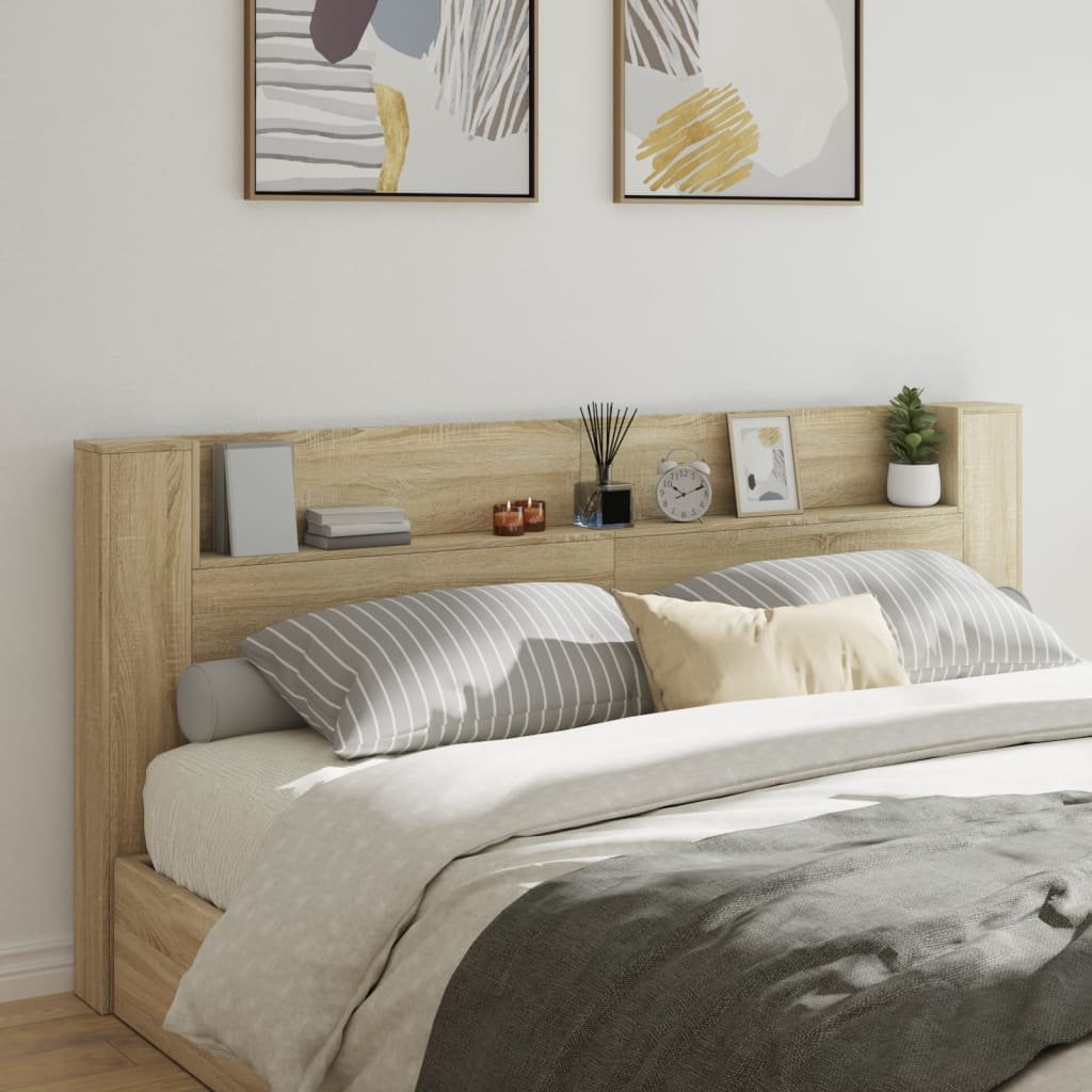 Walplus Wood LED Headboard Cabinet - Light Oak - 220 x 16.5 x 103.5 cm