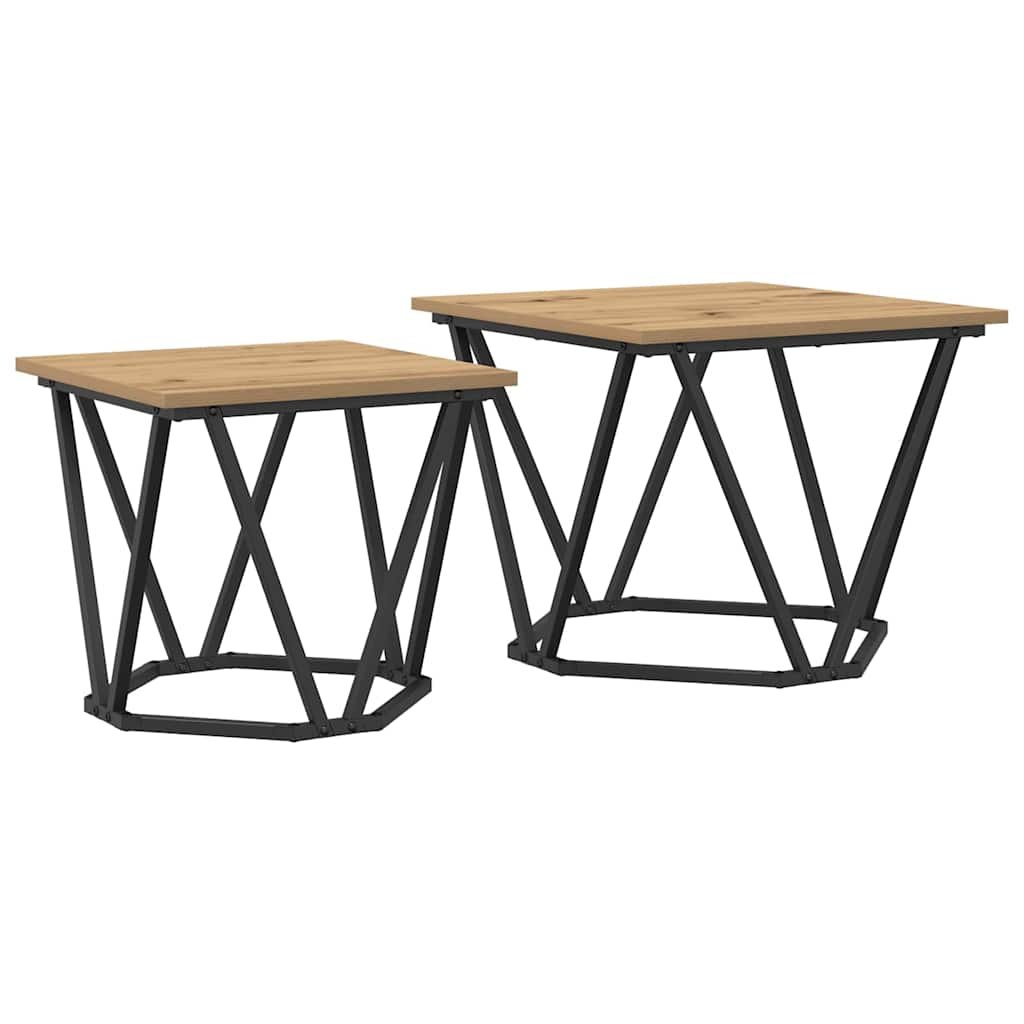 Walplus Pack of 2 Rectangular Side Table - Oak - 50 x 50 x 40 cm
