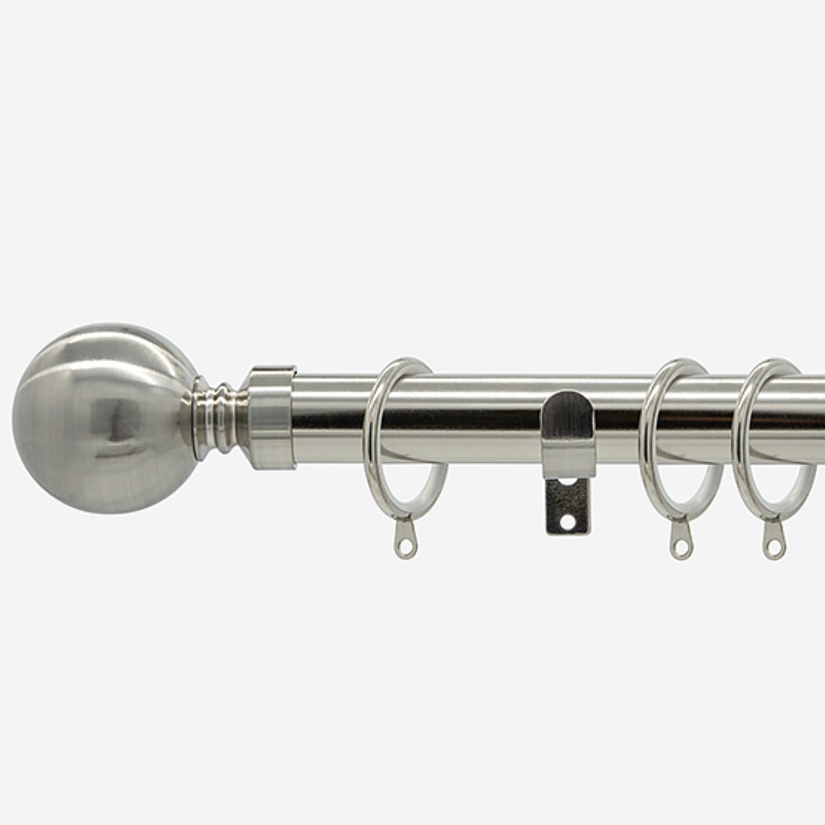 New Edge Blinds Stainless Steel 28mm Ball Fixed Metal Curtain Pole - 90cm