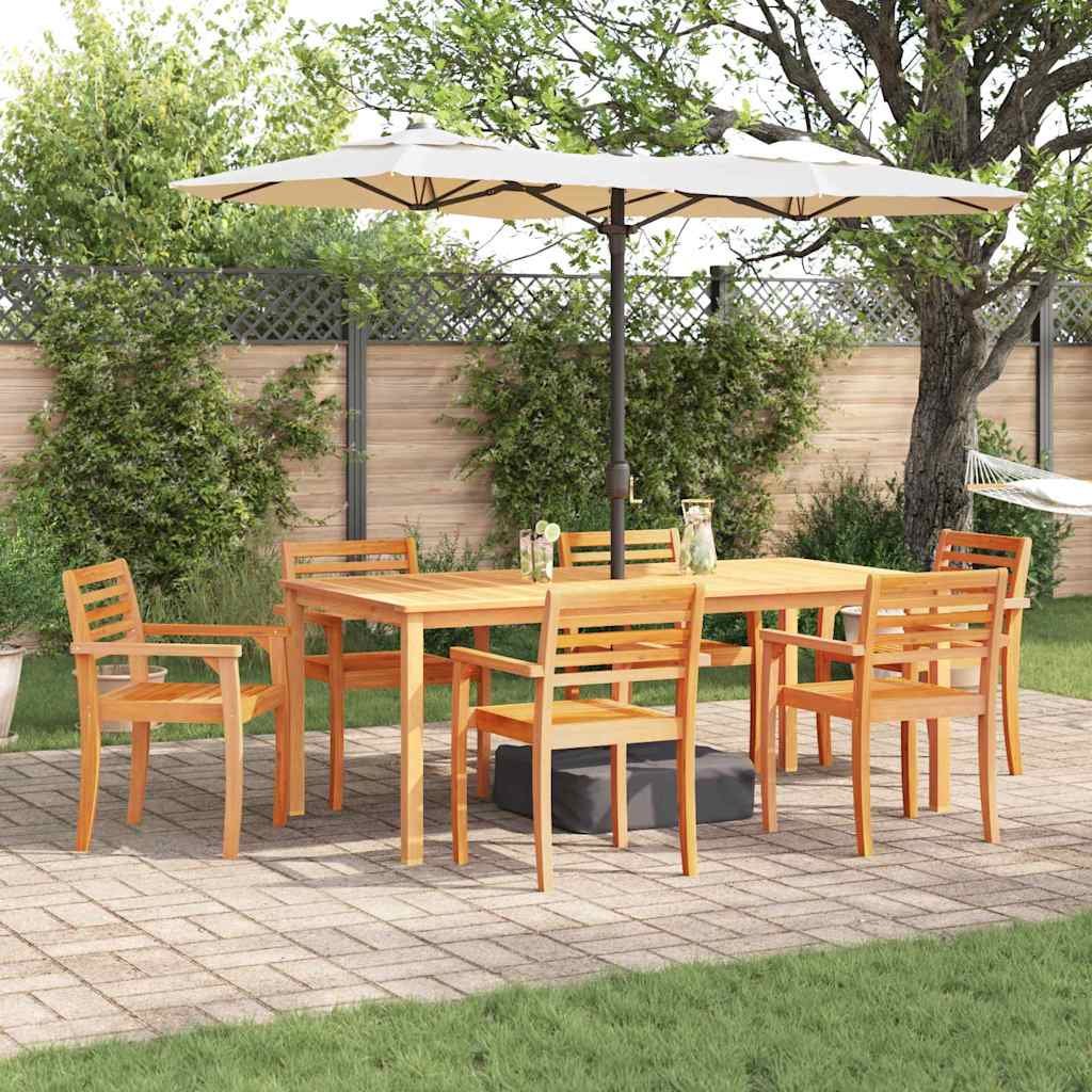 Walplus 7 Piece Solid Acacia Wood Garden Dining Set - Brown - 200 x 100 x 74 cm
