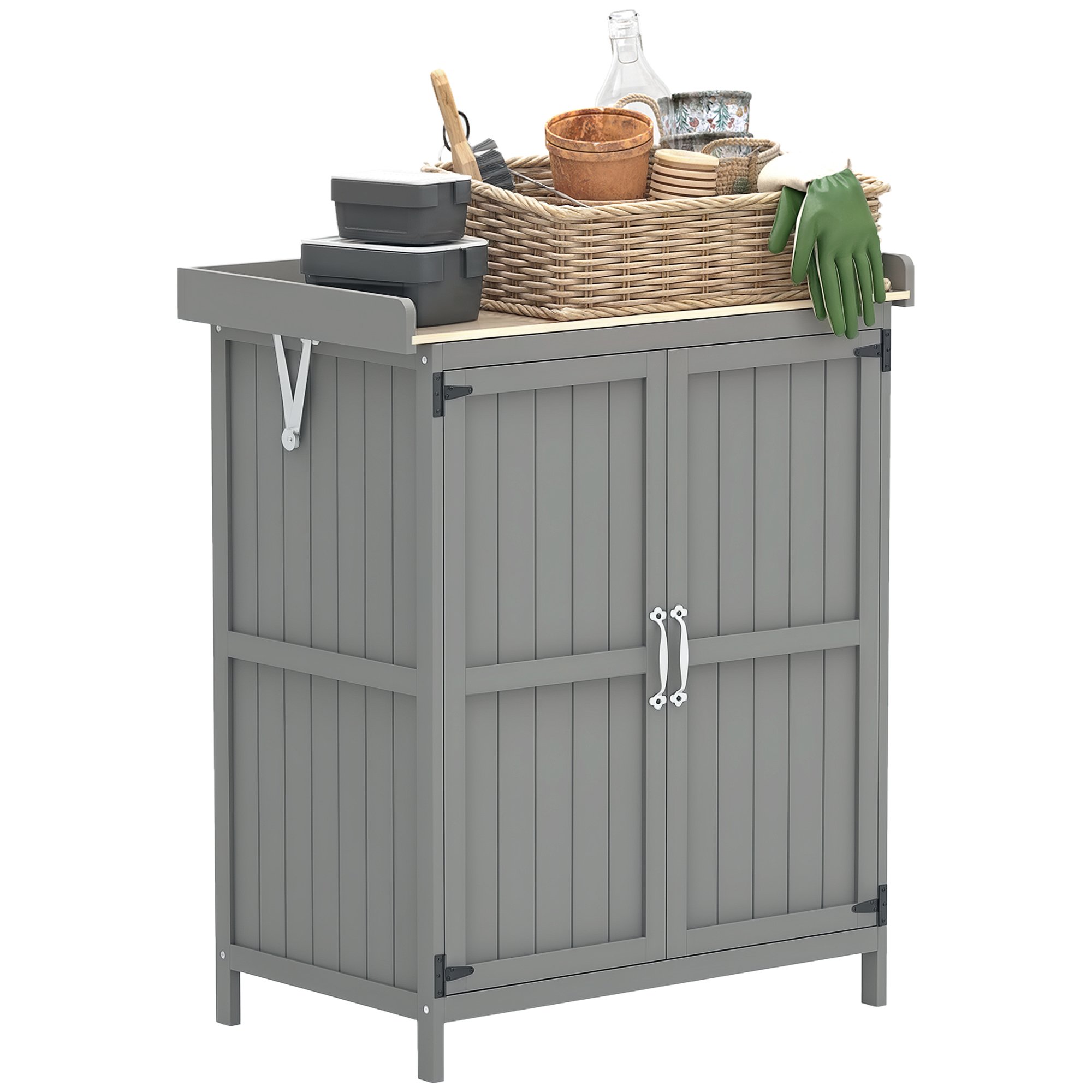 Outsunny Wooden Garden Shed with Hinged Roof and Shelf - Grey