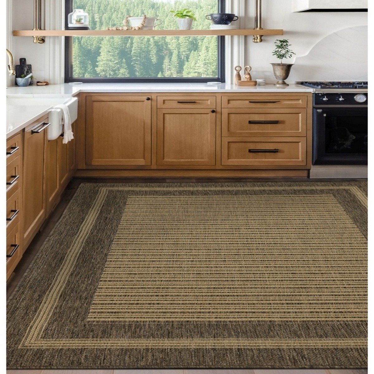 Mega Flooring Beige Modern Bordered Rug - 120 x 160cm