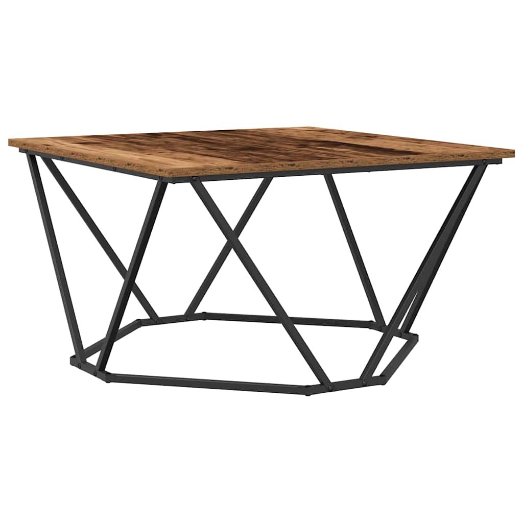 Walplus Engineered Wood and Steel Coffee Table - Dark Wood - 80 x 80 x 45 cm