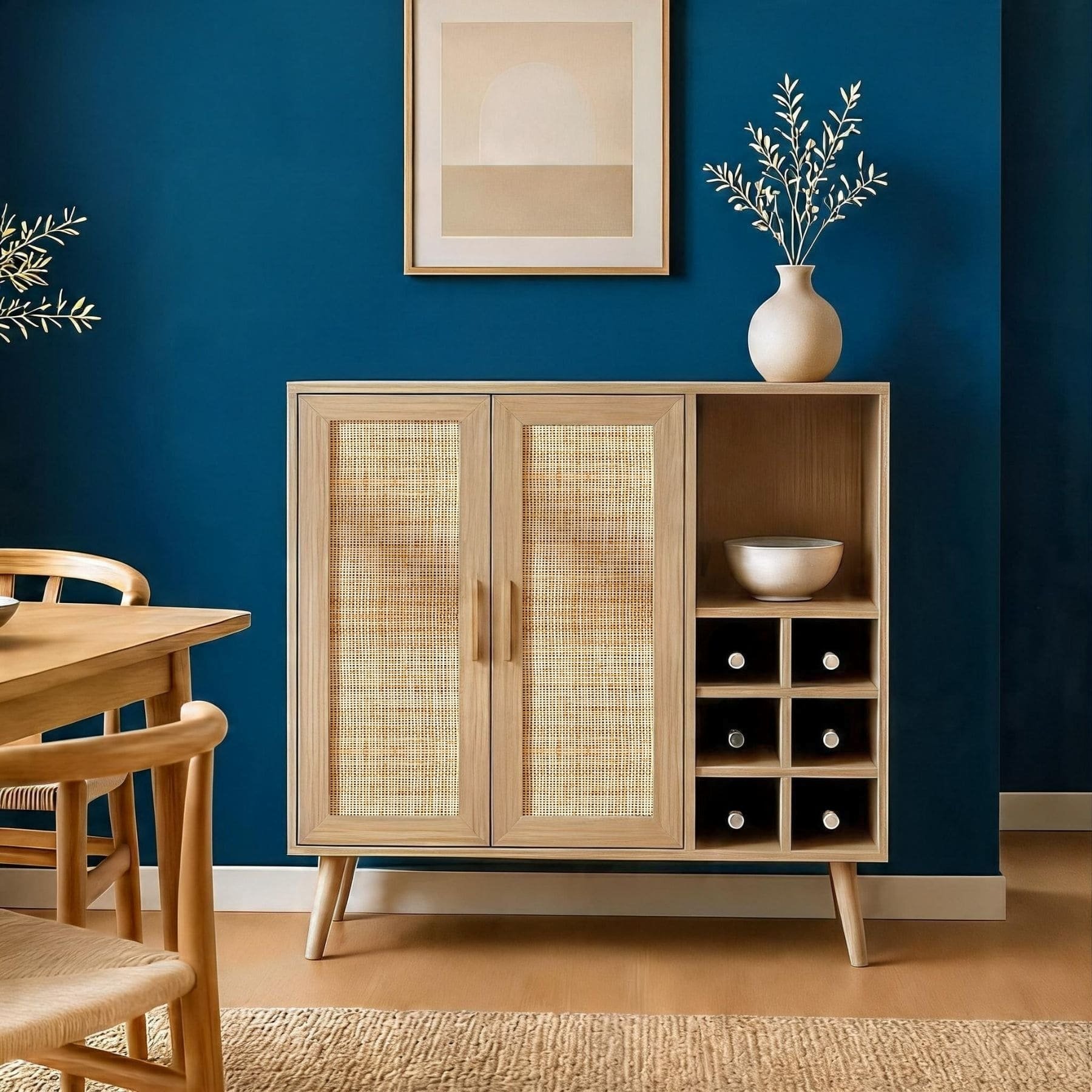 Home Source Astbury 2 Door Rattan Wine Cabinet - Natural