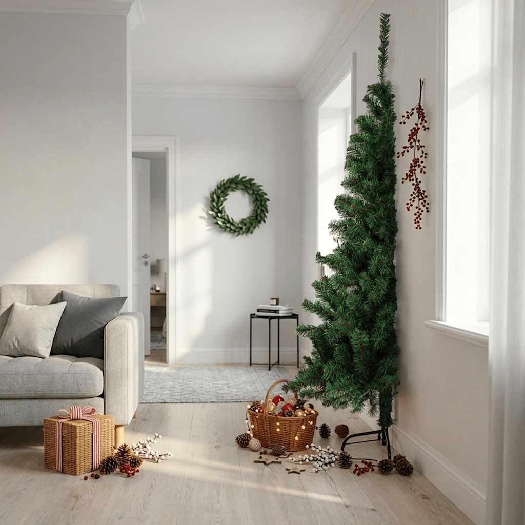 Walplus 605 Branch Tips Half Artificial Christmas Tree - Green - 210 cm