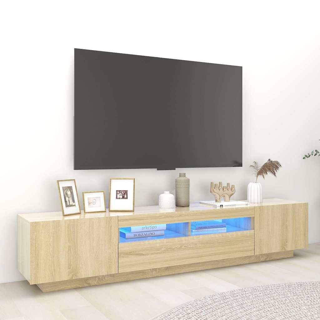 Walplus LED Engineered Wood TV Cabinet - Light Oak - 200 x 35 x 40 cm
