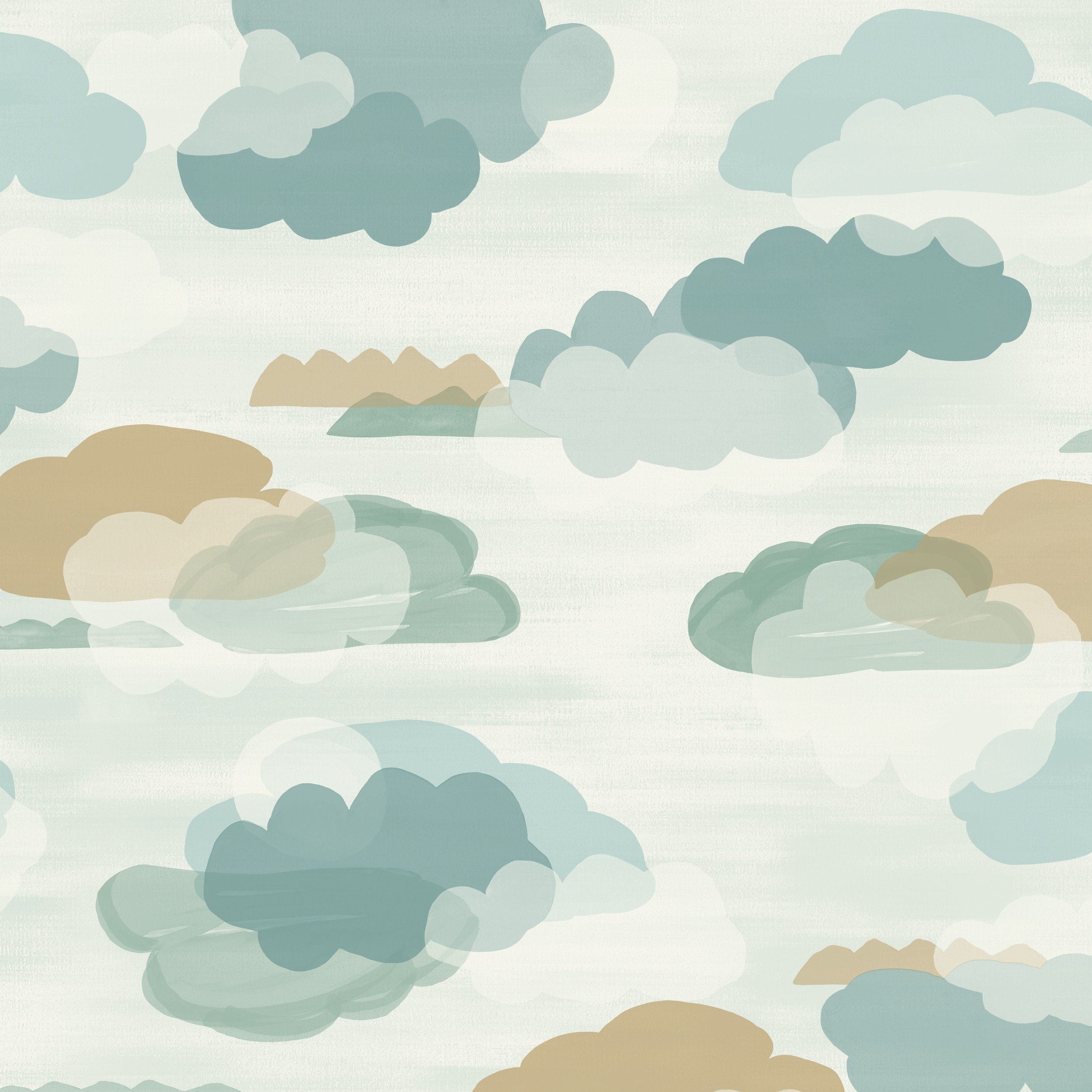 Grandeco Figari Fluffy Clouds Nursery Textured Wallpaper - Teal Green