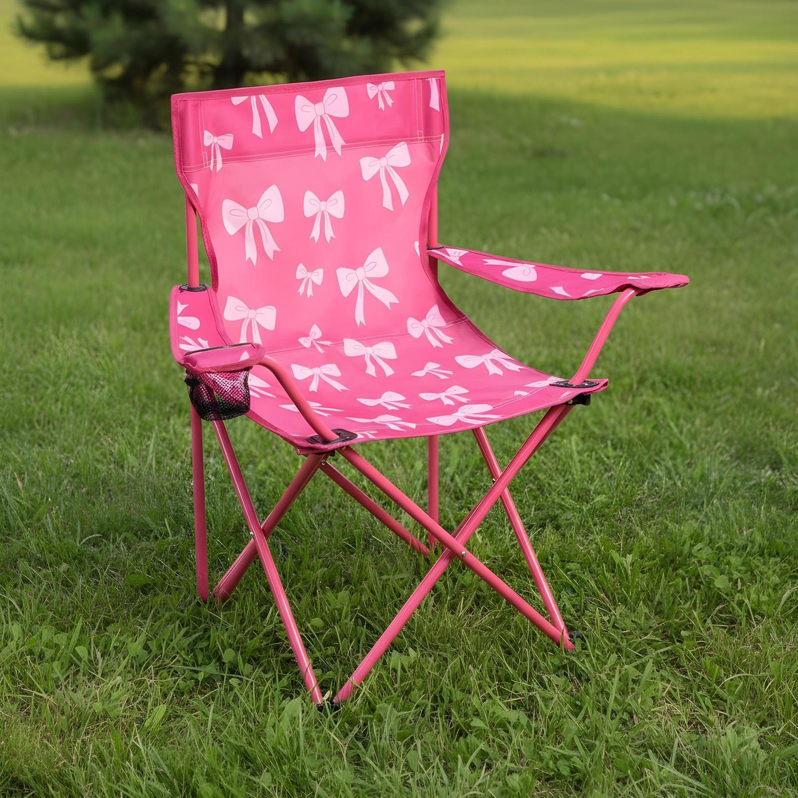 OHS Folding Outdoor Camping Chair Portable Picnic Seat - Pink Bow