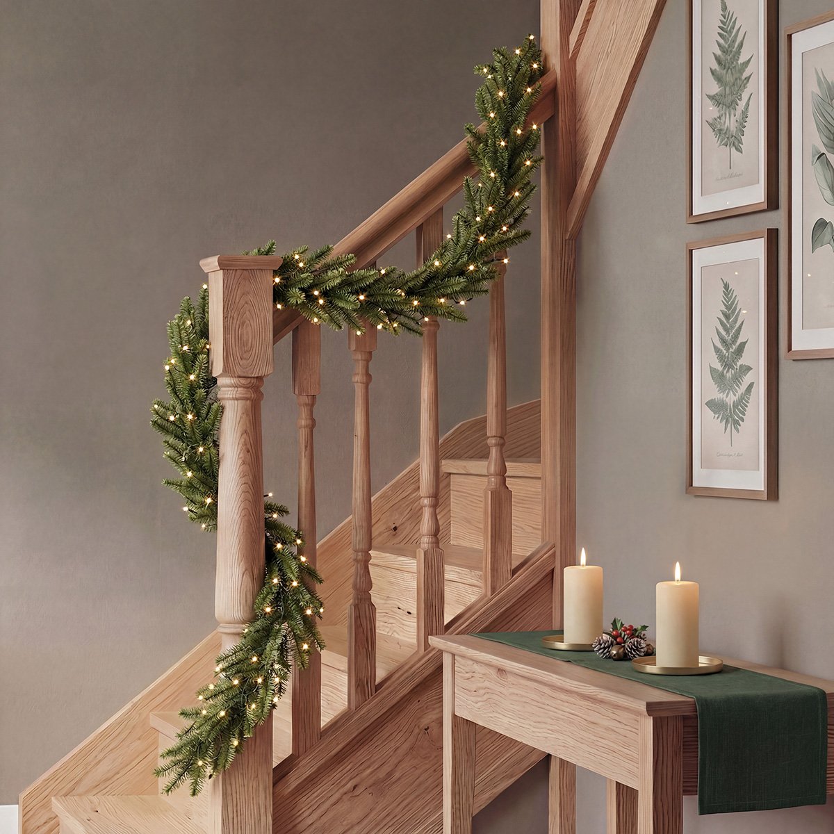 Charles Bentley Faux Pre-Lit Decorative Green Christmas Garland 180cm