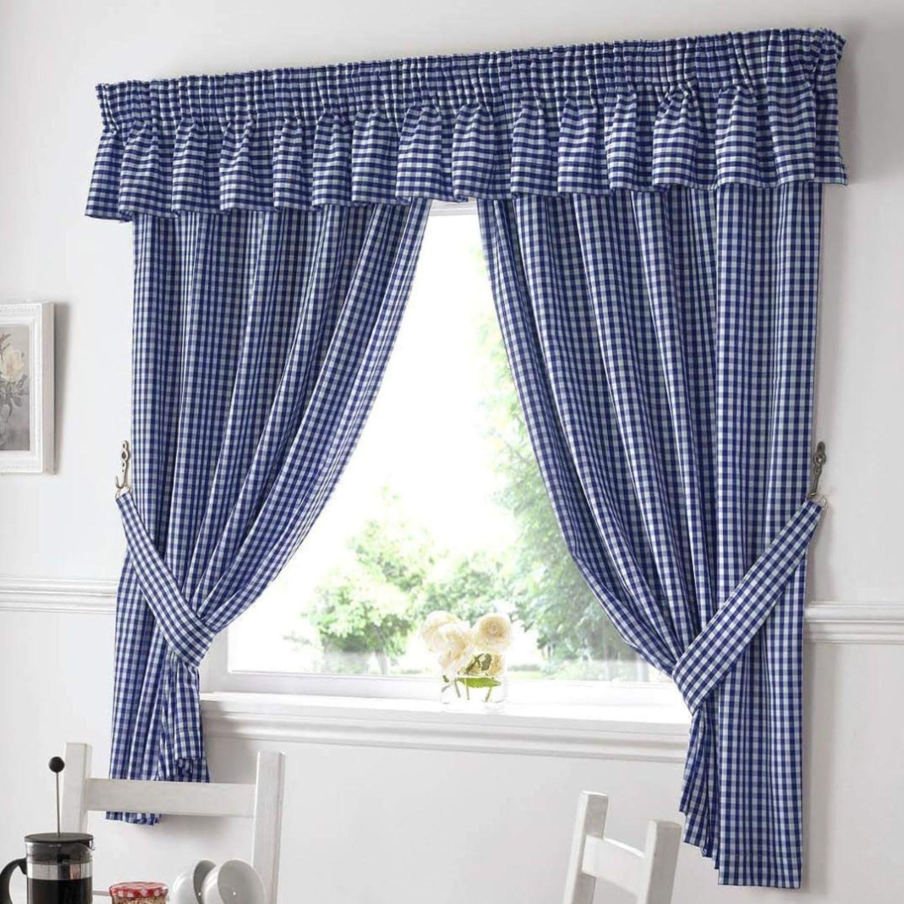 Alan Symonds Gingham Pencil Pleat Curtains - Blue - 117 x 137cm