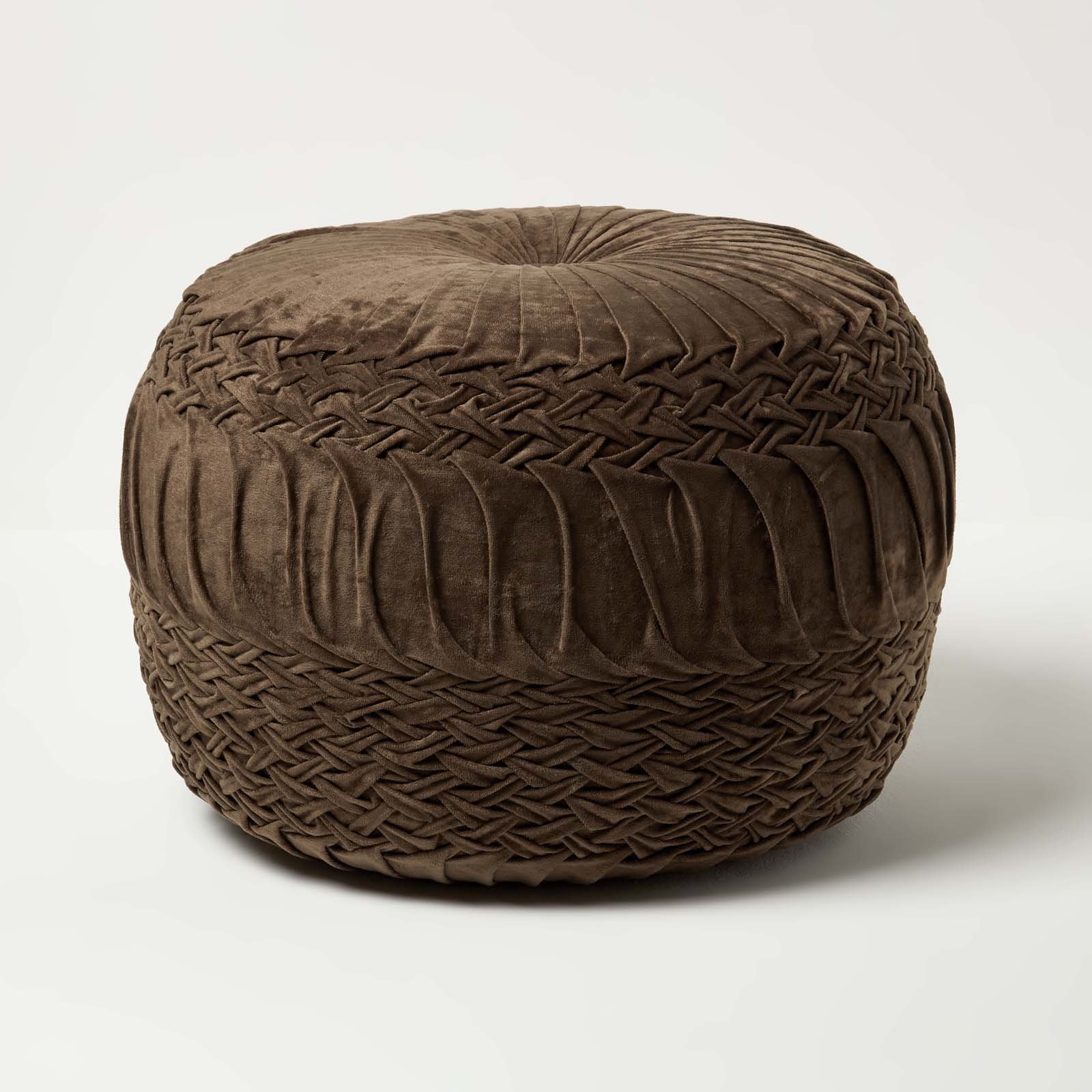 Homescapes Sofia Velvet Pleated Ottoman Footstool – Chocolate Brown