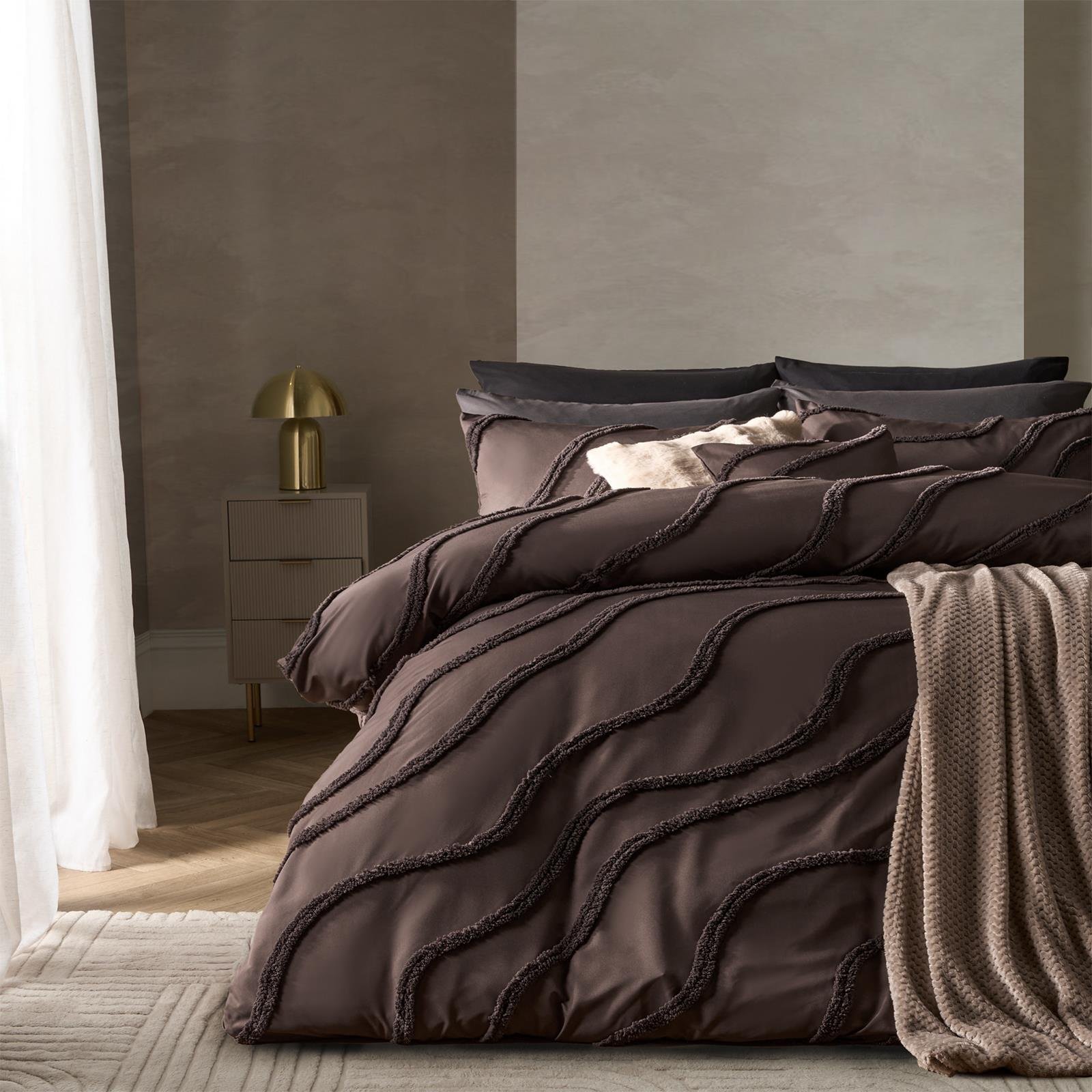 OHS Coffee Tufted Contour Bedding Duvet Cover Set - Double
