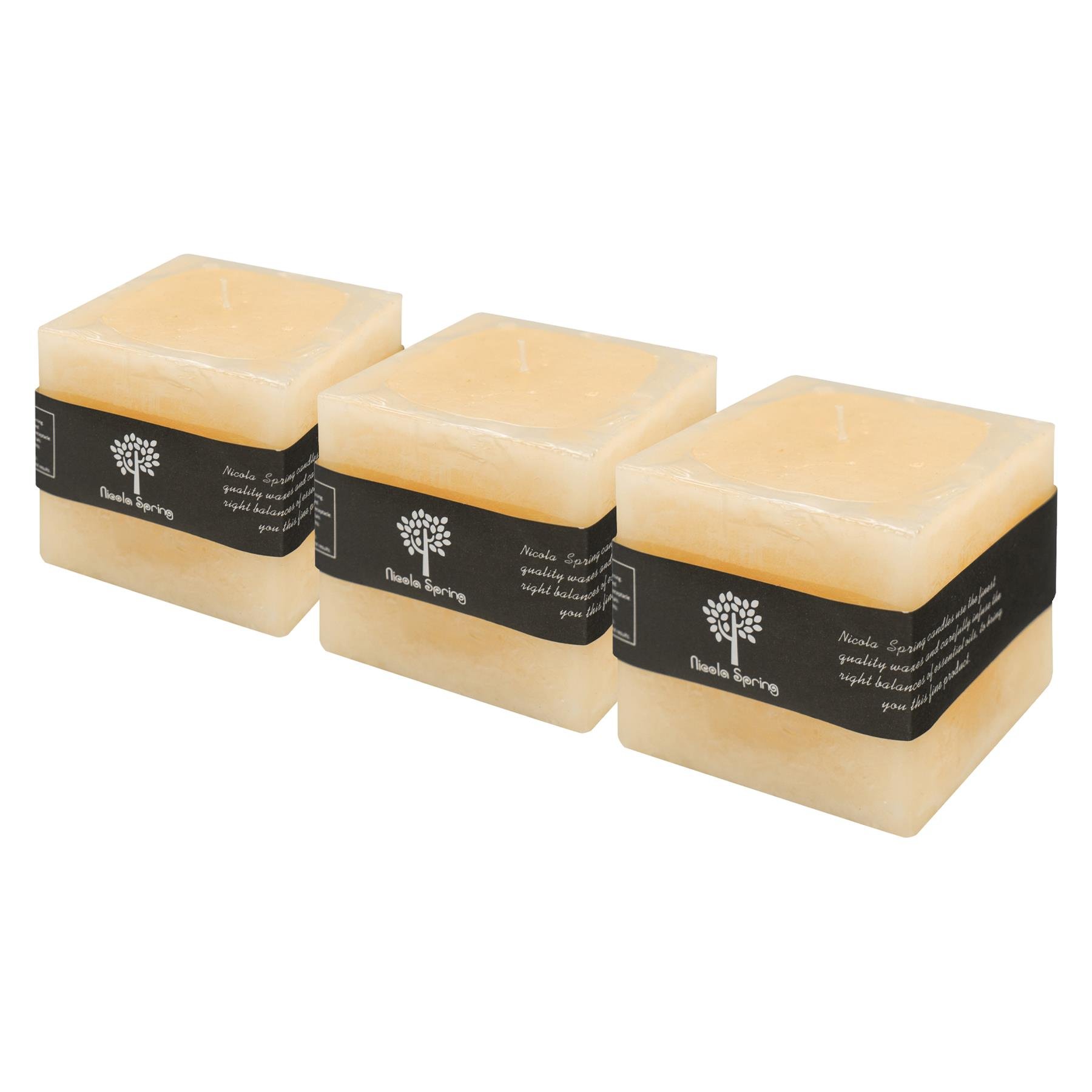 Nicola Spring 130ml Square Vanilla Pillar Candles Pack of 3 - Cream