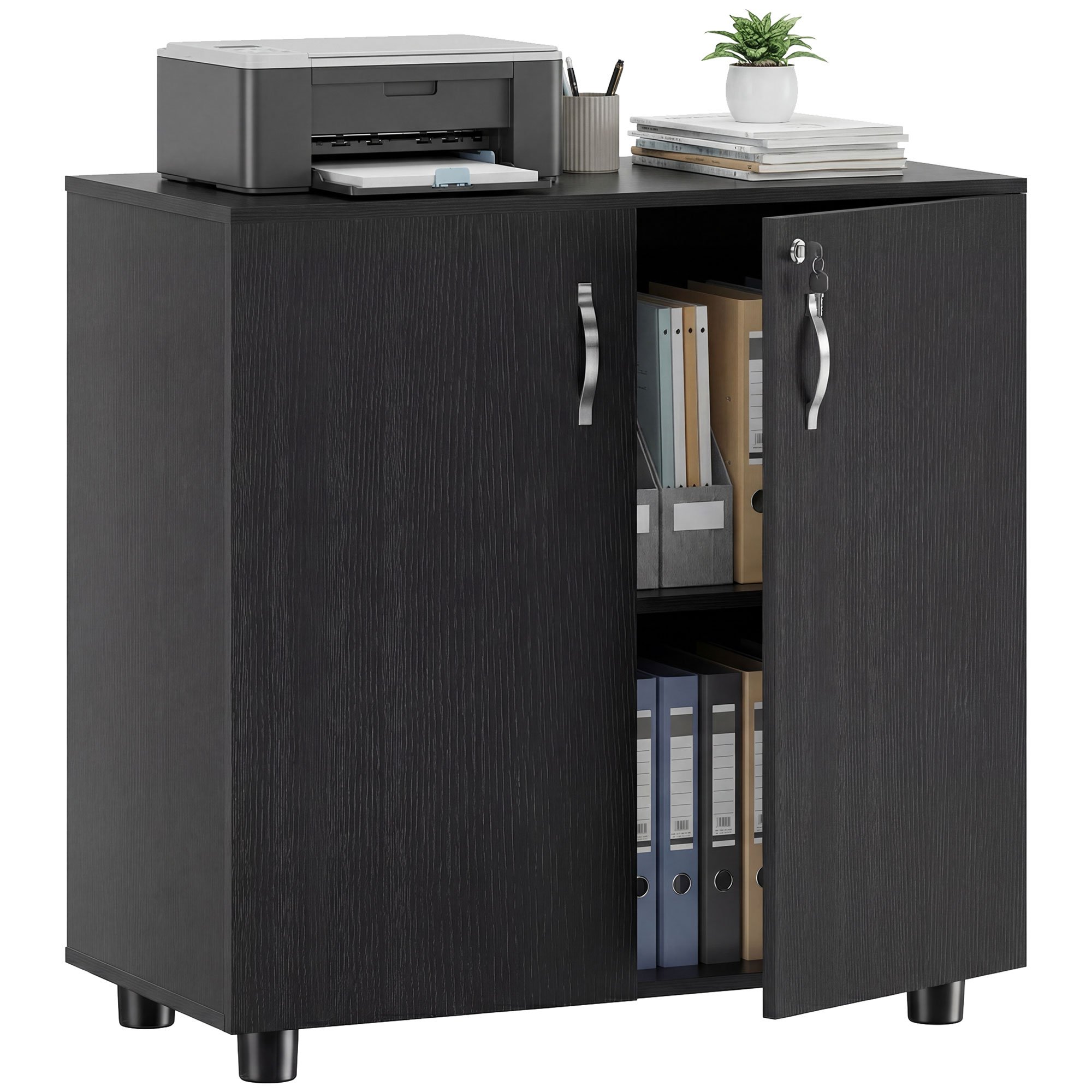 Vinsetto 2 Door Lockable Office Storage Cabinet - Black