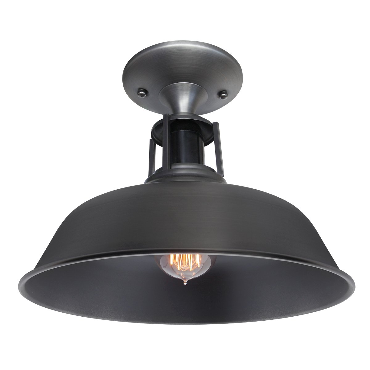Energy Light Bulbs Barn Slotted Metal Flush Mount Ceiling Light - Pewter
