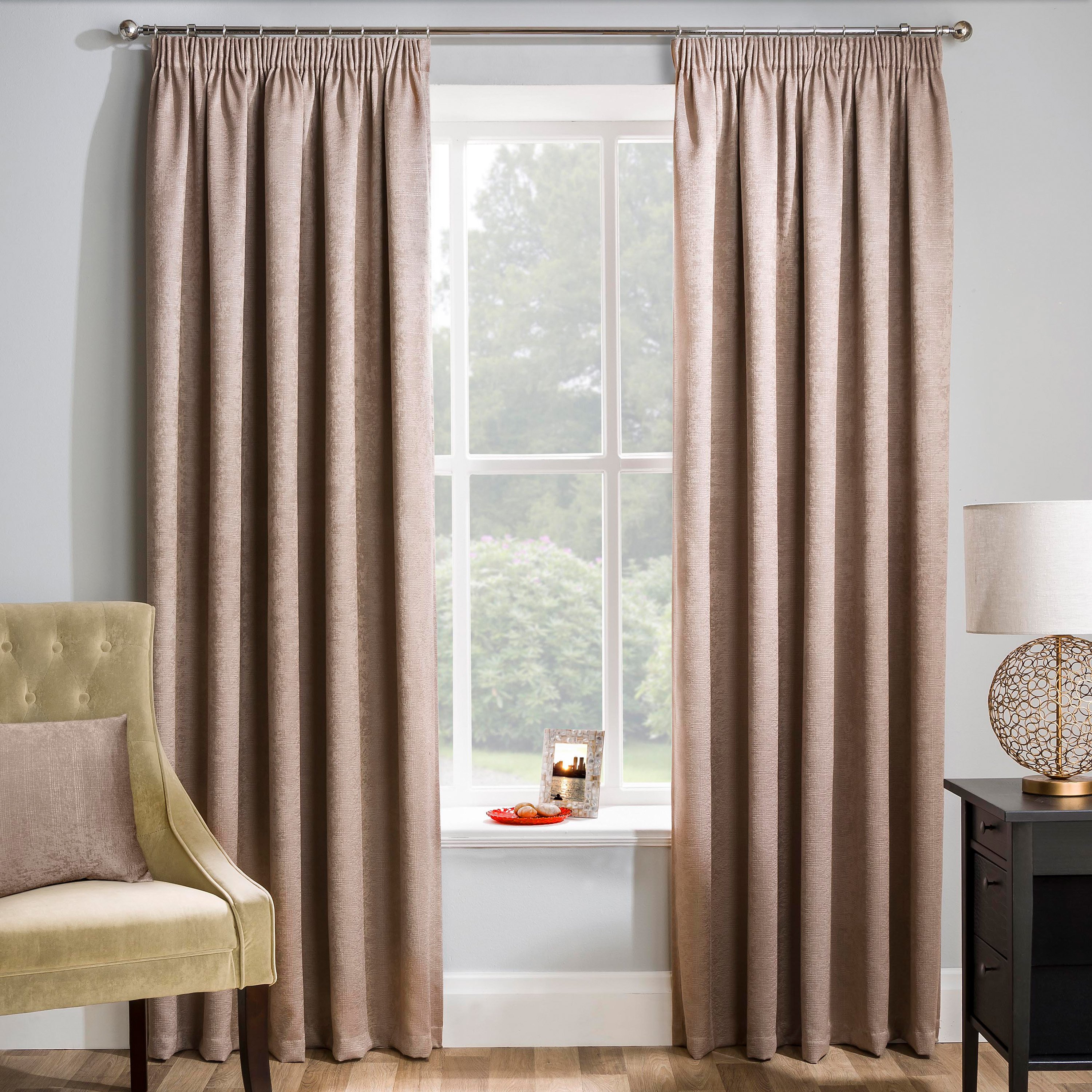Enhanced Living Matrix Pencil Pleat Thermal Curtains - 117 x 137cm - Latte