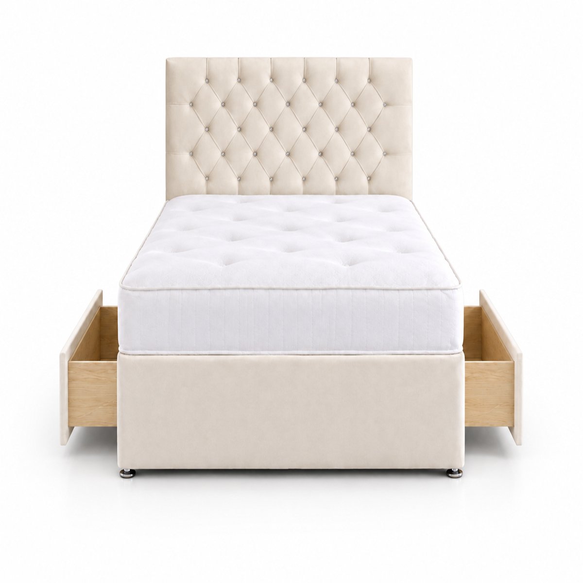 Comfy Deluxe 5ft King Size      2 Drawer Velvet  Divan Bed Set -  Cream