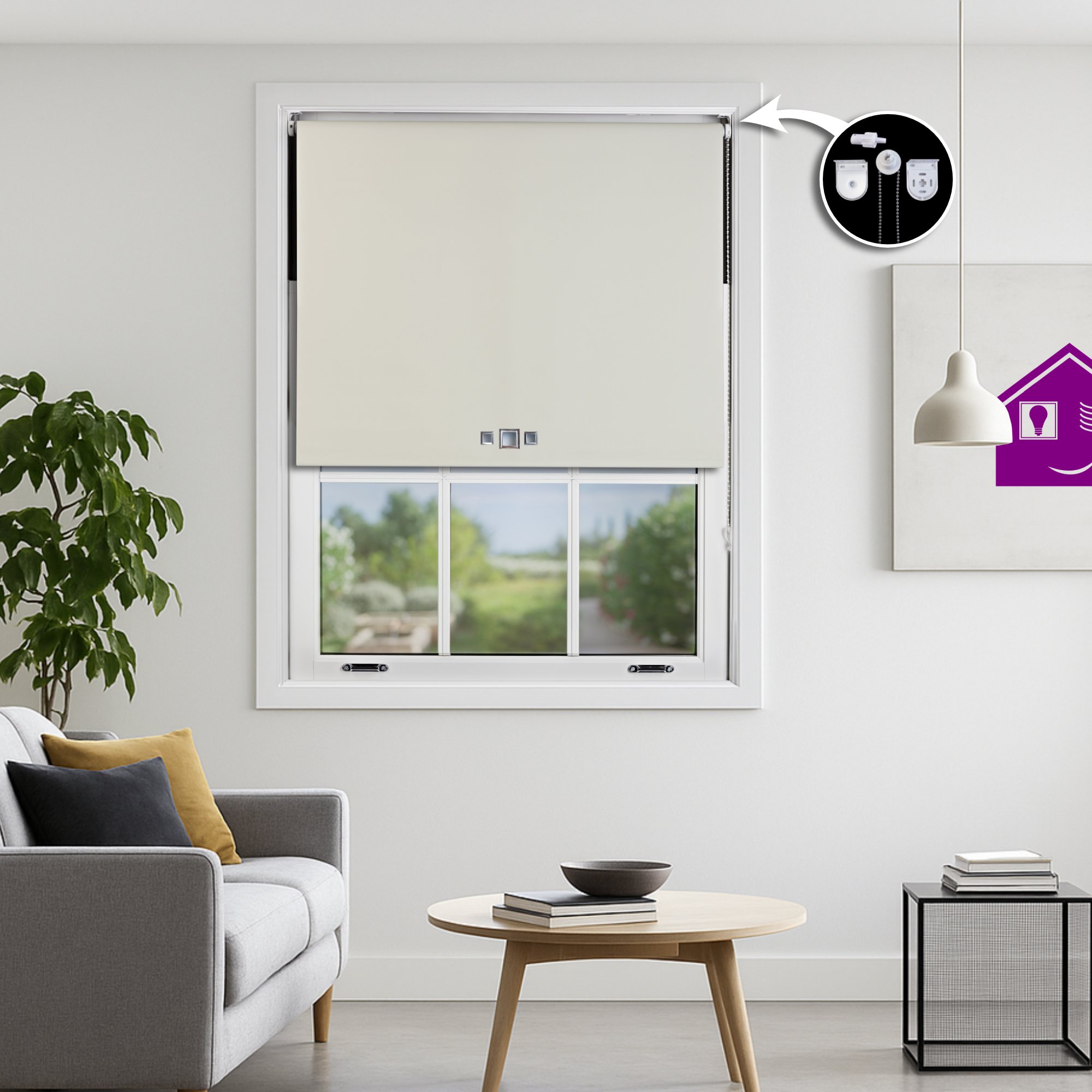 Furnished Cream Blackout Roller Blind Triple Square Eyelets - 50 x 165cm