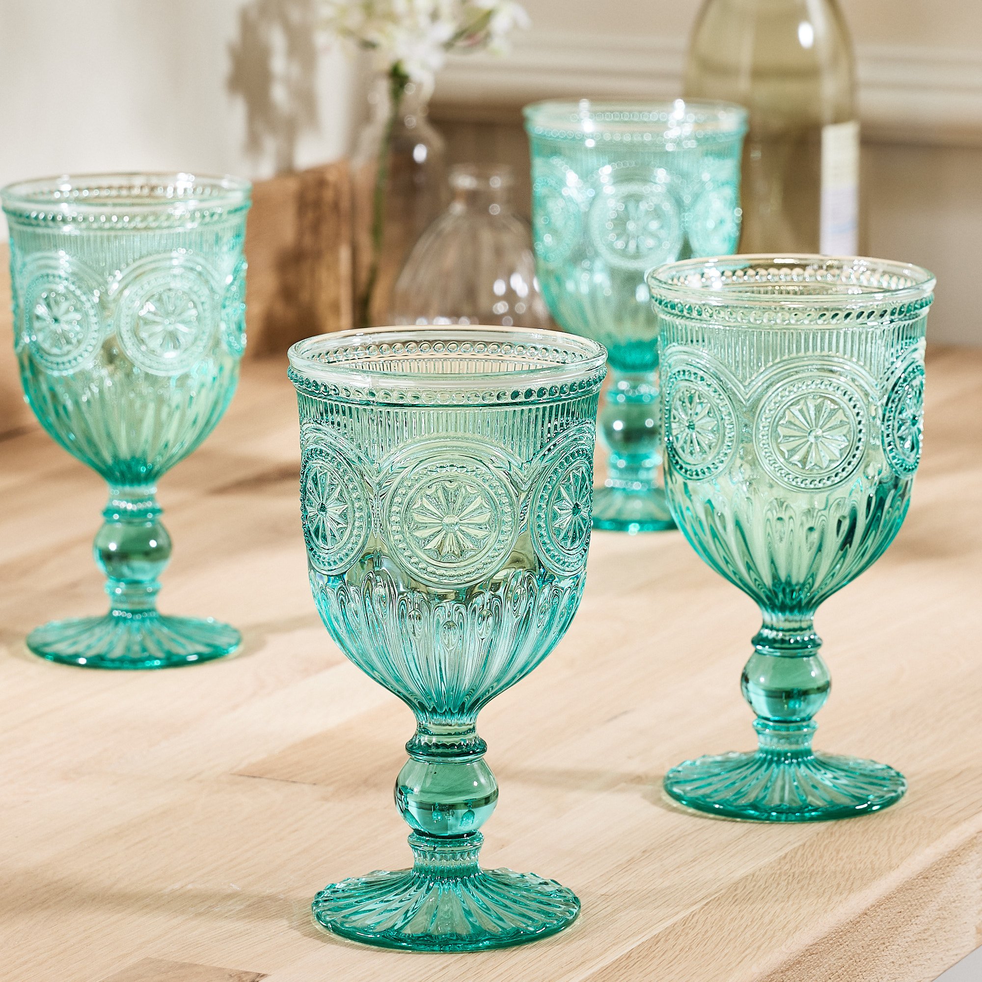 Dibor Set of 4 Parisian 290ml Glass Wine Glasses - Turquoise